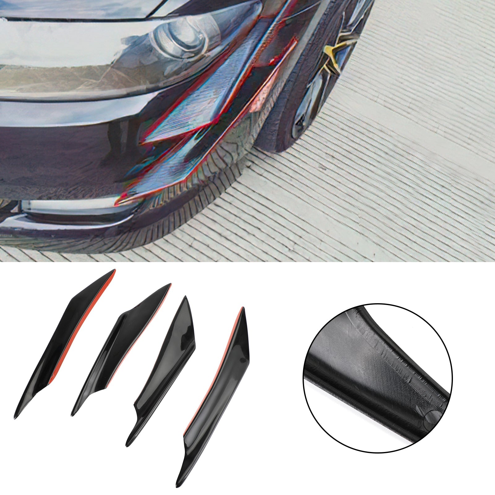 4 szt. Uniwersalne płetwy przedniego zderzaka samochodu Splitter Spoiler Canards Gloss Black
