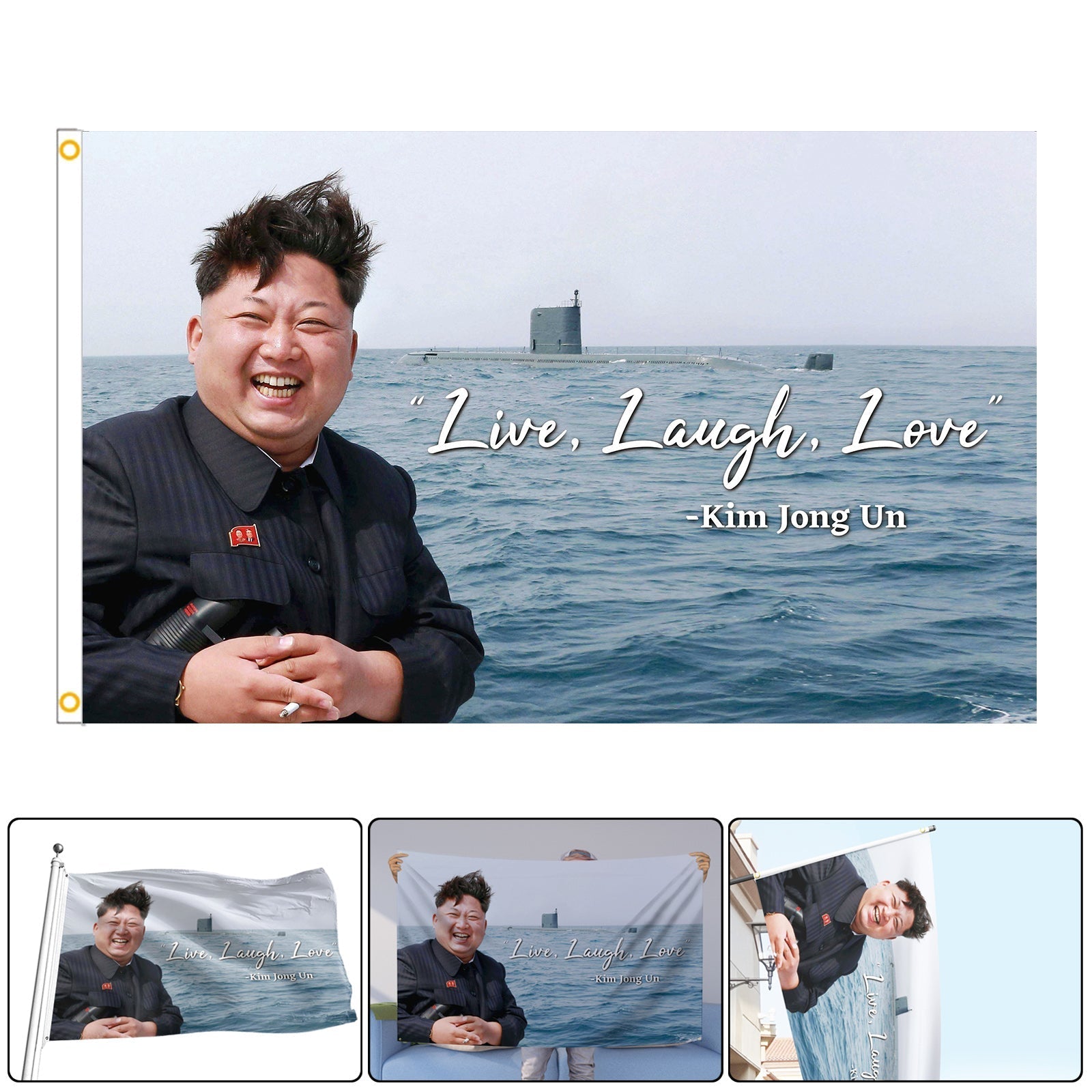 Kim Jong Un Live Laugh Love Bannière Drapeau 0,9 x 1,5 m Drapeau de jardin