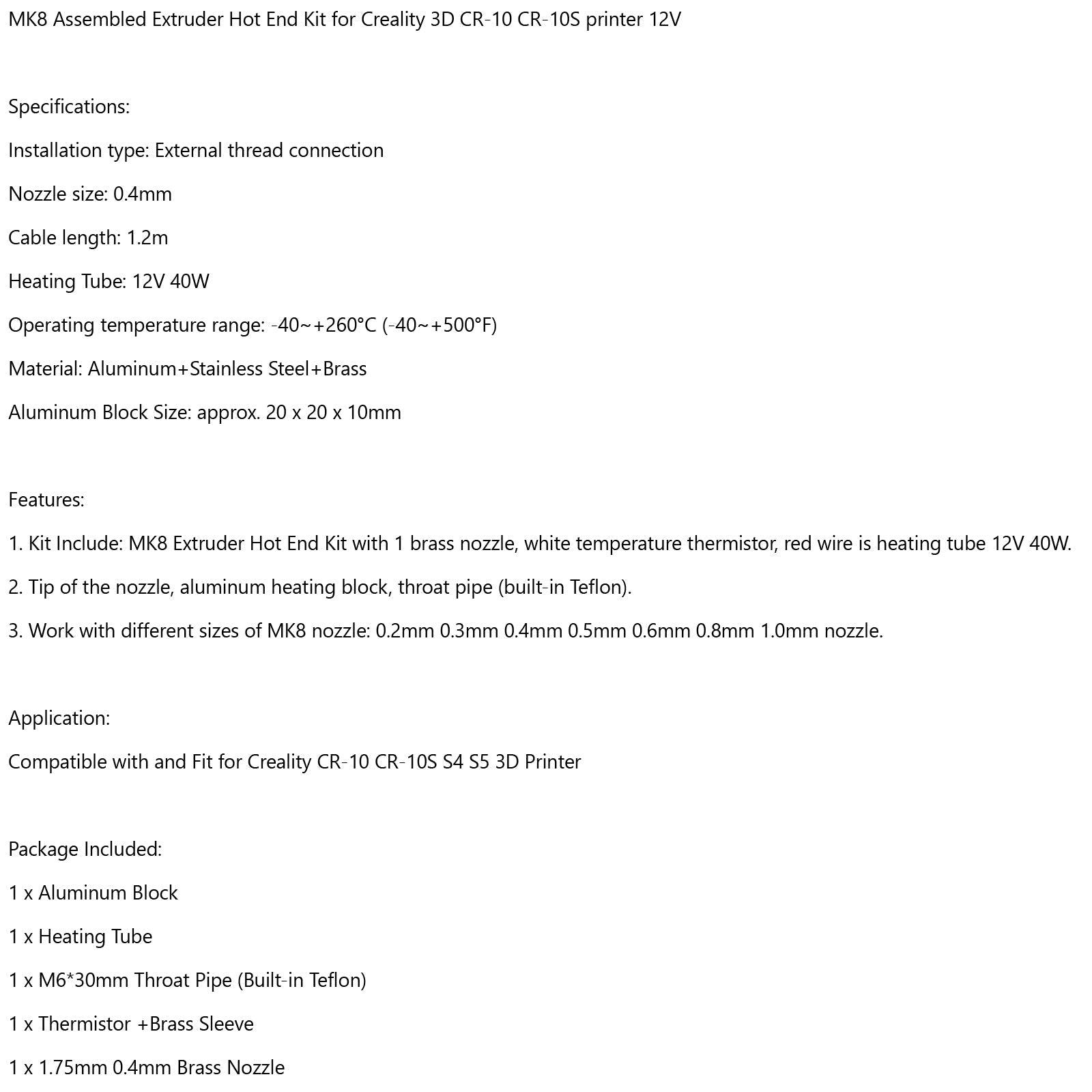 Komplet toplih okončin 12V 3D nadgradnje tiskalnika, prilagojena za Creality 3D CR-10 CR-10s