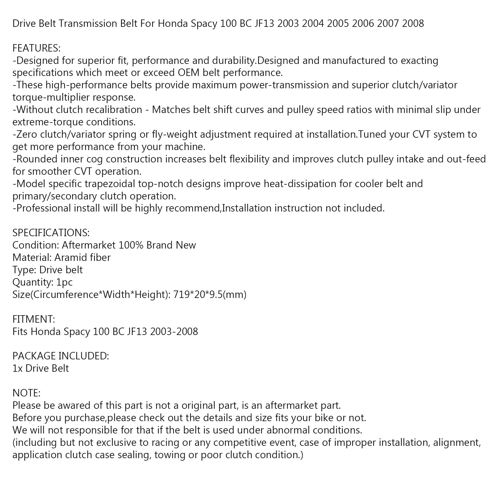 Zewnętrzny pasek napędowy do Honda Spacy 100 BC JF13 2003-2008 Generic