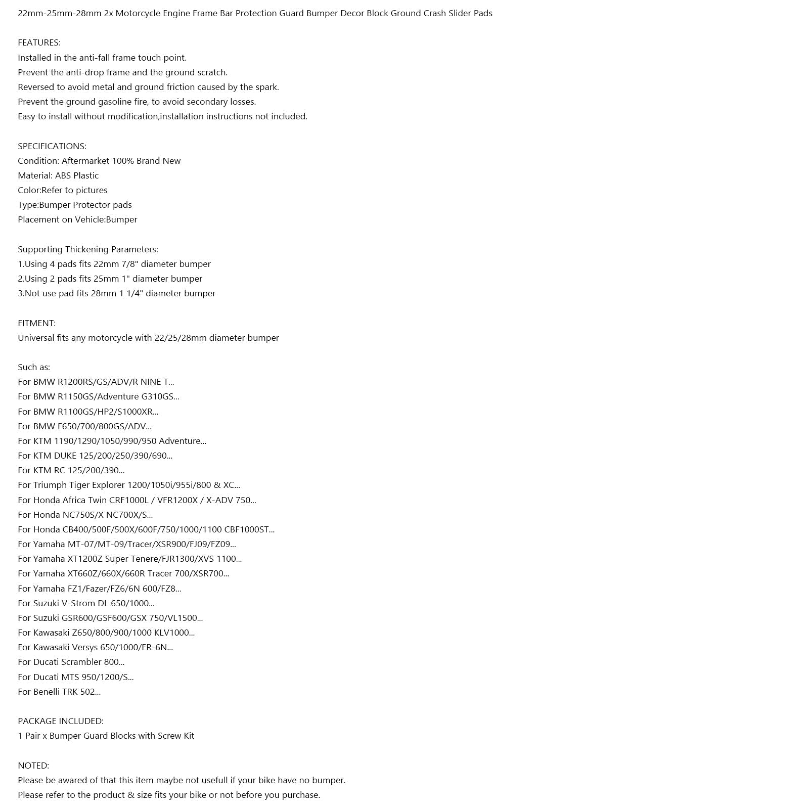 22-25-28 mm Motorno kolo Motorcycle Proti-Shop Keh zaščitni bloki 2 kosov blok generični