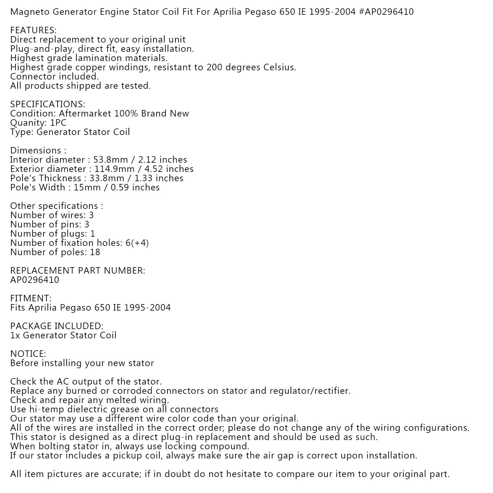 Statore generatore magnete per Aprilia Pegaso 650 Ie280W 1995-2004 AP0296410