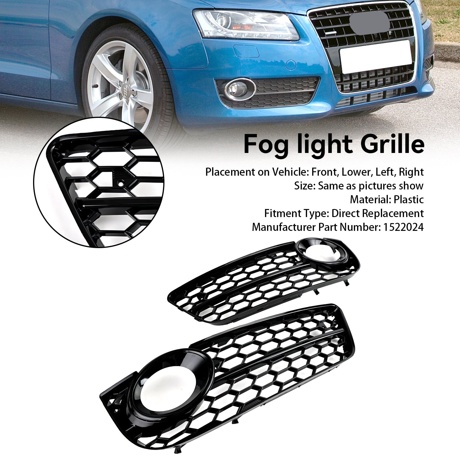 Audi A5 2007-2011 Paire Grille de protection antibrouillard avant en nid d'abeille