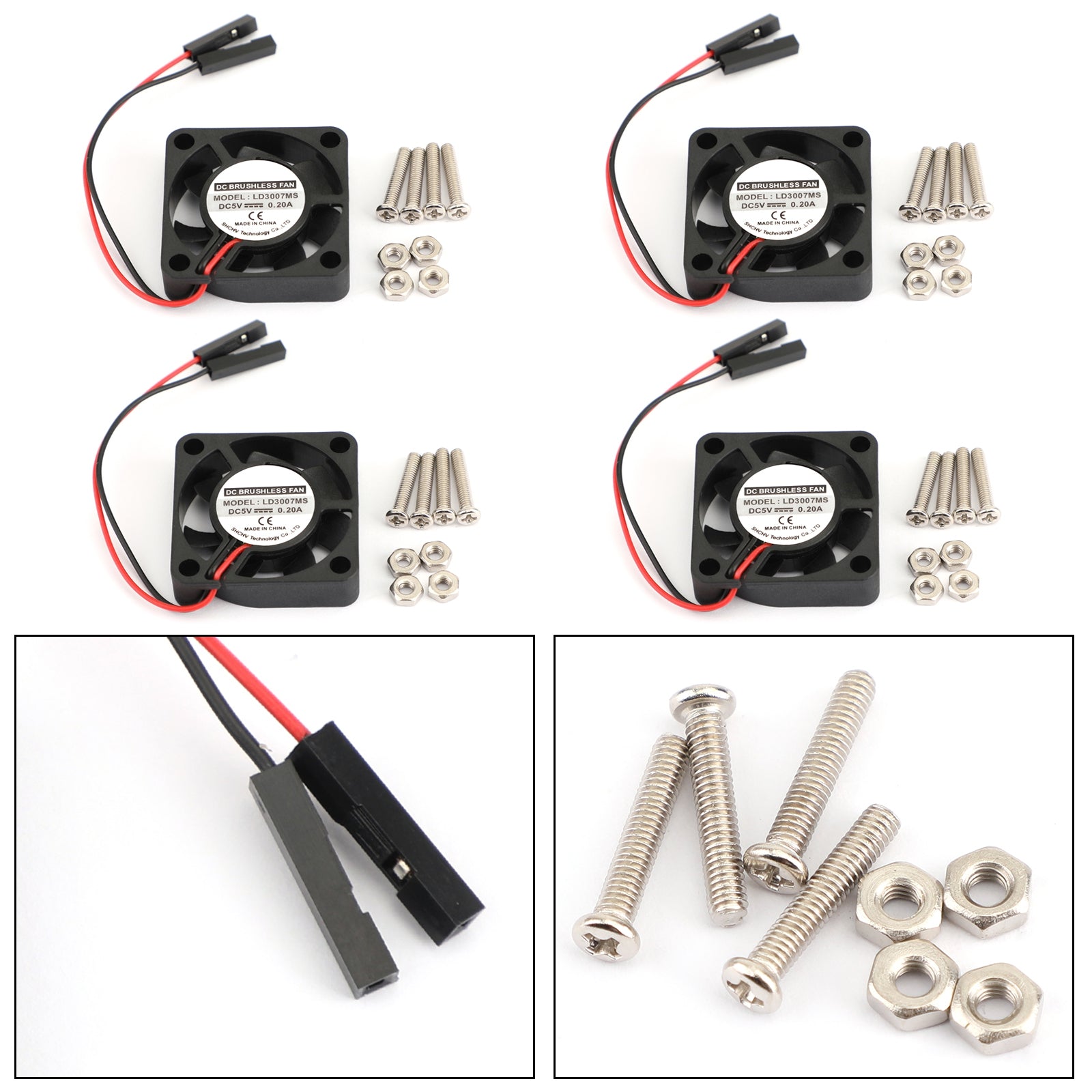 4x 2 broches 30MMx30MM 3007 5V ventilateur de refroidissement rayonnant pour Raspberry Pi 2/3 modèle B 4B