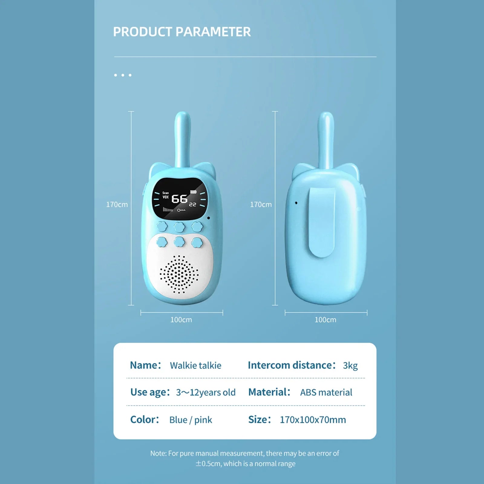 Pack de 2 Talkies-walkies Enfants - Portée 3 km - 22 Canaux - Lampe de Poche - Rechargeable