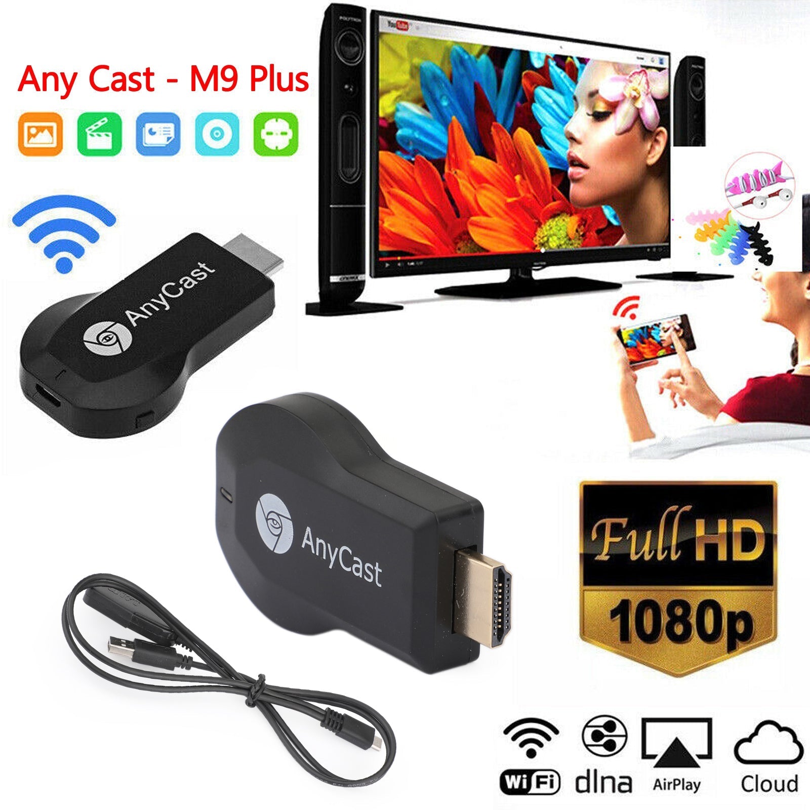 Anycast M9+ Air Play HD TV Stick Display WIFI-vastaanotin Dongle Streamer