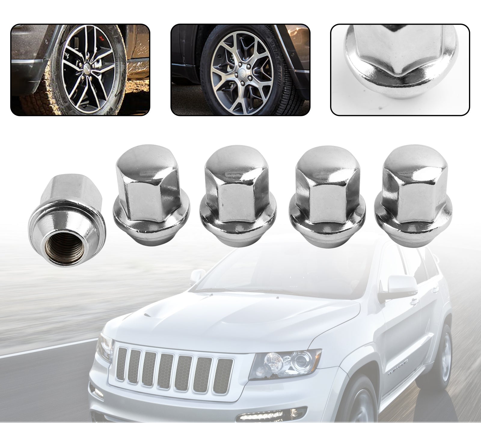 Dadi per ruote da 5 pezzi adatti per Ram 1500 per Jeep Grand Cherokee Wrangler 2012-2018 14x1.5