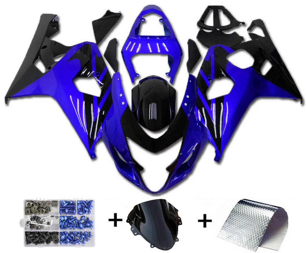 Amotopart Plastic Injectie Kuip Kit Blauw Zwart Fit Voor Suzuki GSXR600/750 2004-2005 Generiek