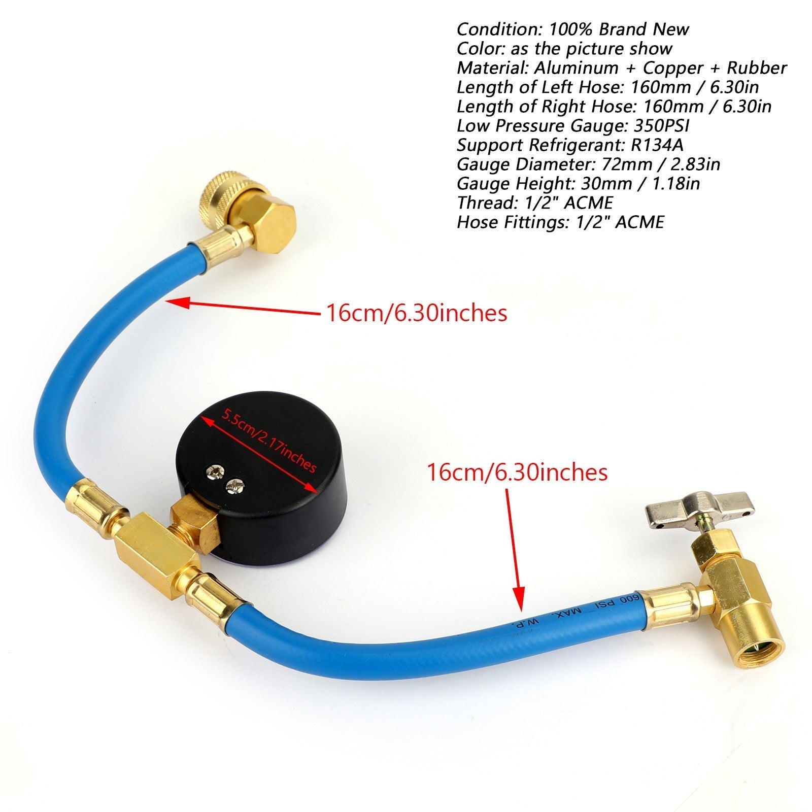 Tuyau de mesure de recharge de réfrigérant AC R134A pour climatisation de voiture automatique avec jauge