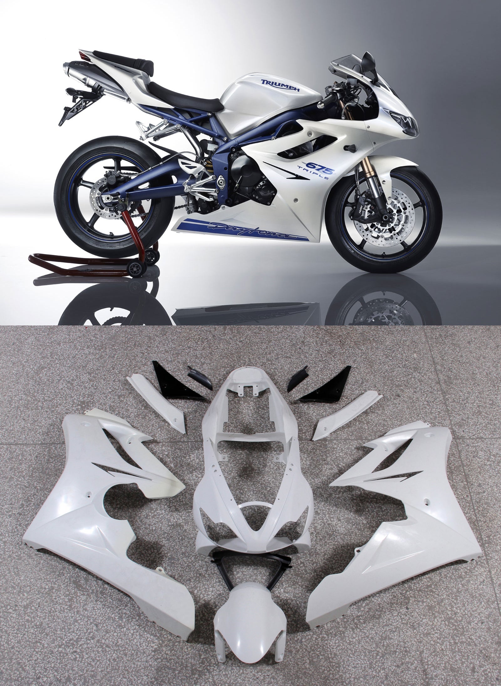 Amotopart stroomlijnkappen 2006-2008 Triumph Daytona 675 Wit Blauw Daytona Generiek
