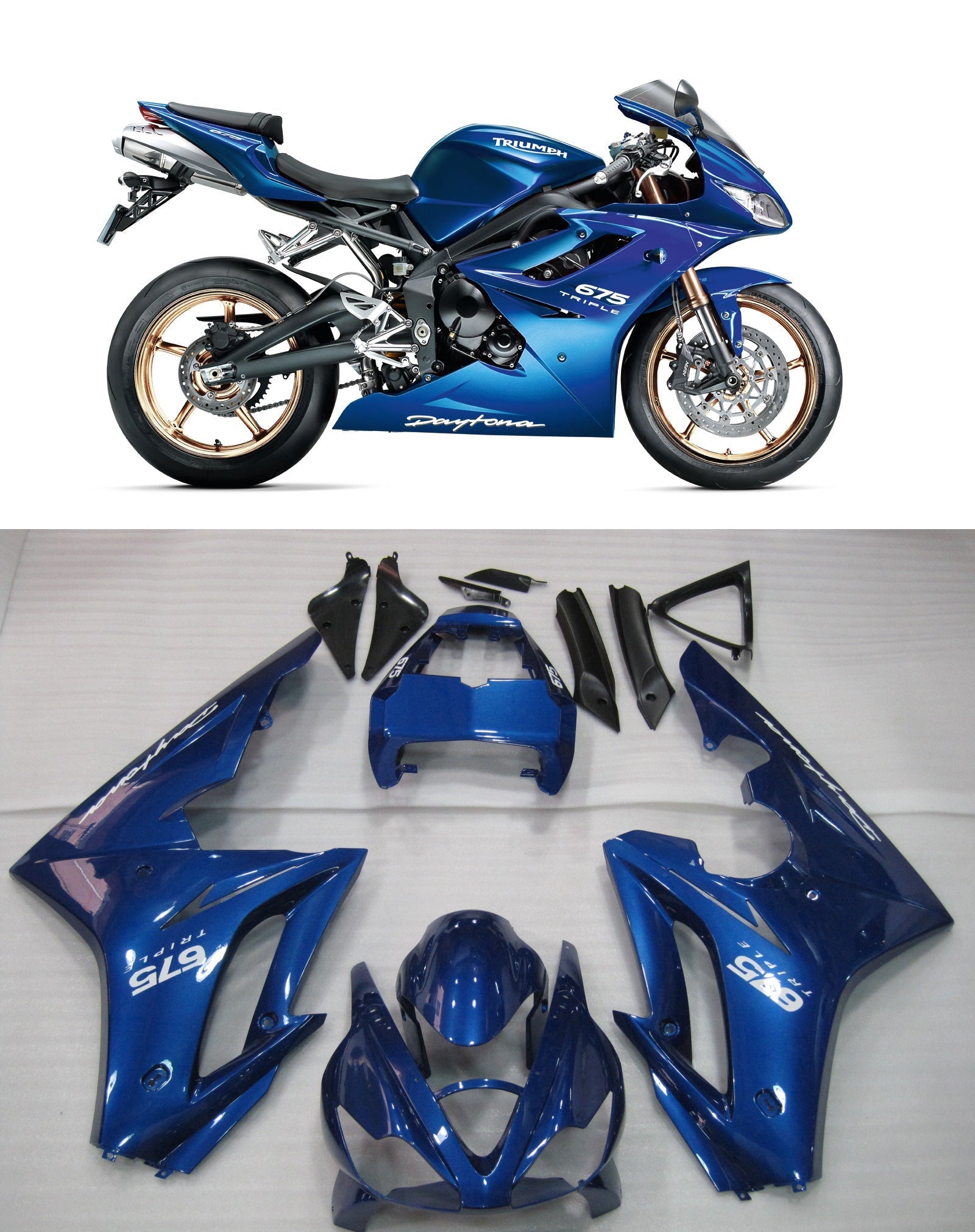 Amotopart stroomlijnkappen 2006-2008 Triumph Daytona 675 Daytona Blue Generiek