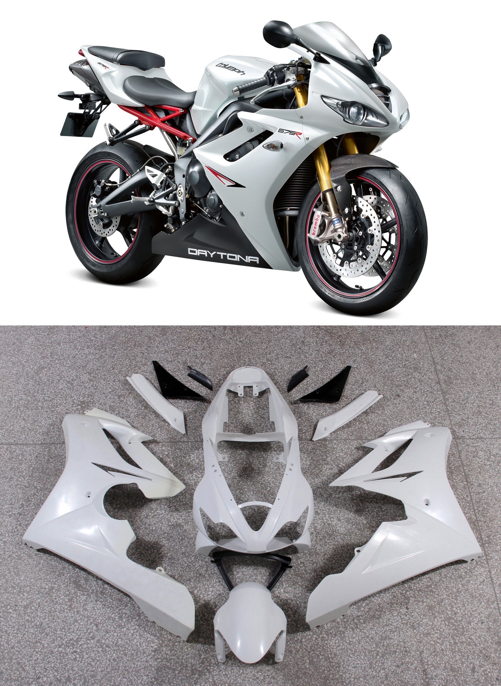 Amotopart stroomlijnkappen 2006-2008 Triumph Daytona 675 Wit Zwart Daytona Generiek