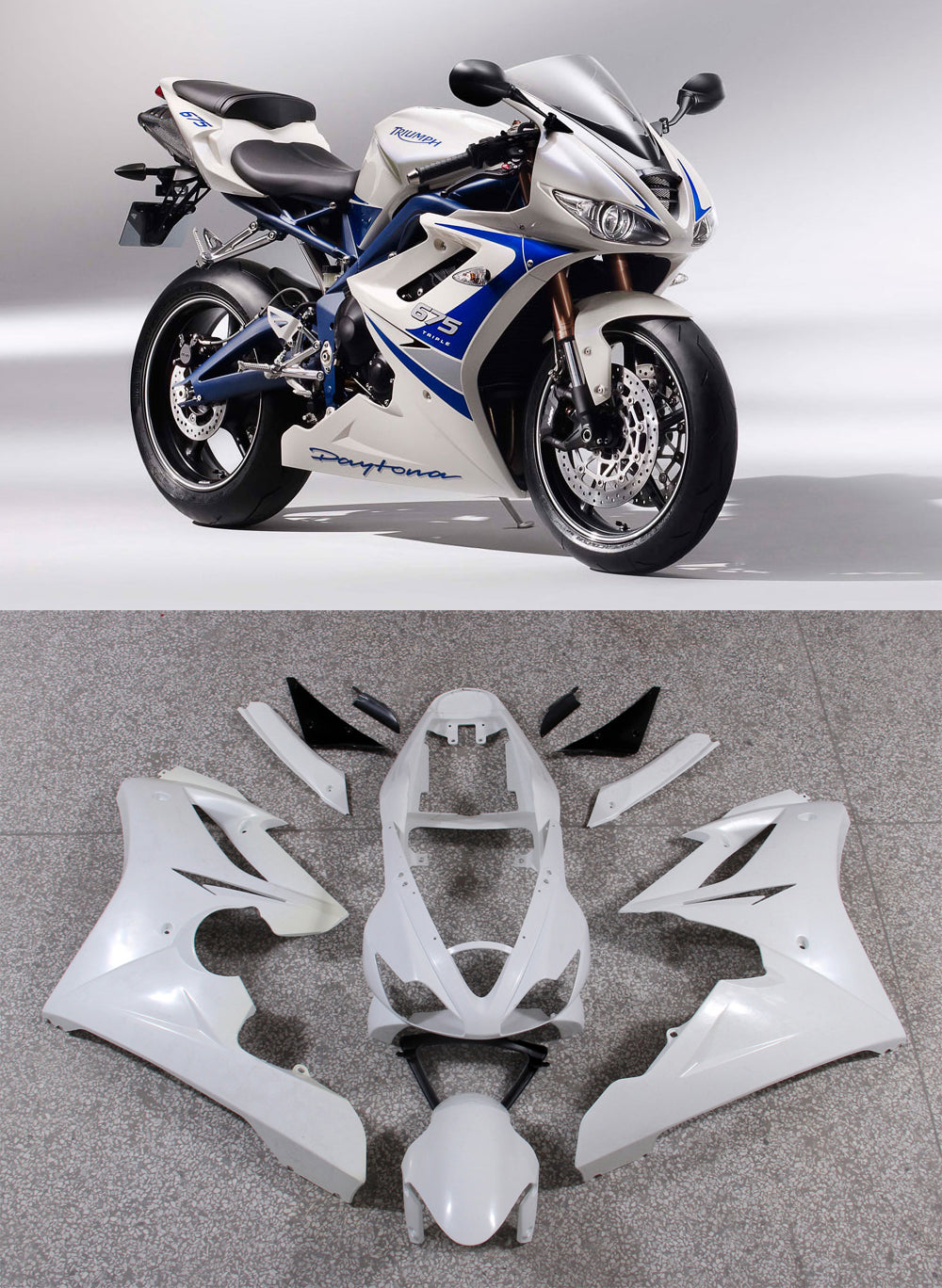 Amotopart Stroomlijnkappen Triumph Daytona 675 Wit Blauw 675 (2006-2008) Generiek