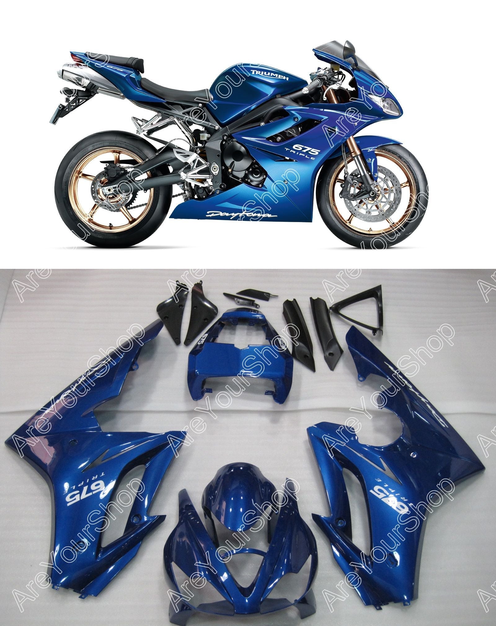 Carénages Amotopart 2009-2012 Triumph Daytona 675 Bleu Daytona Generic
