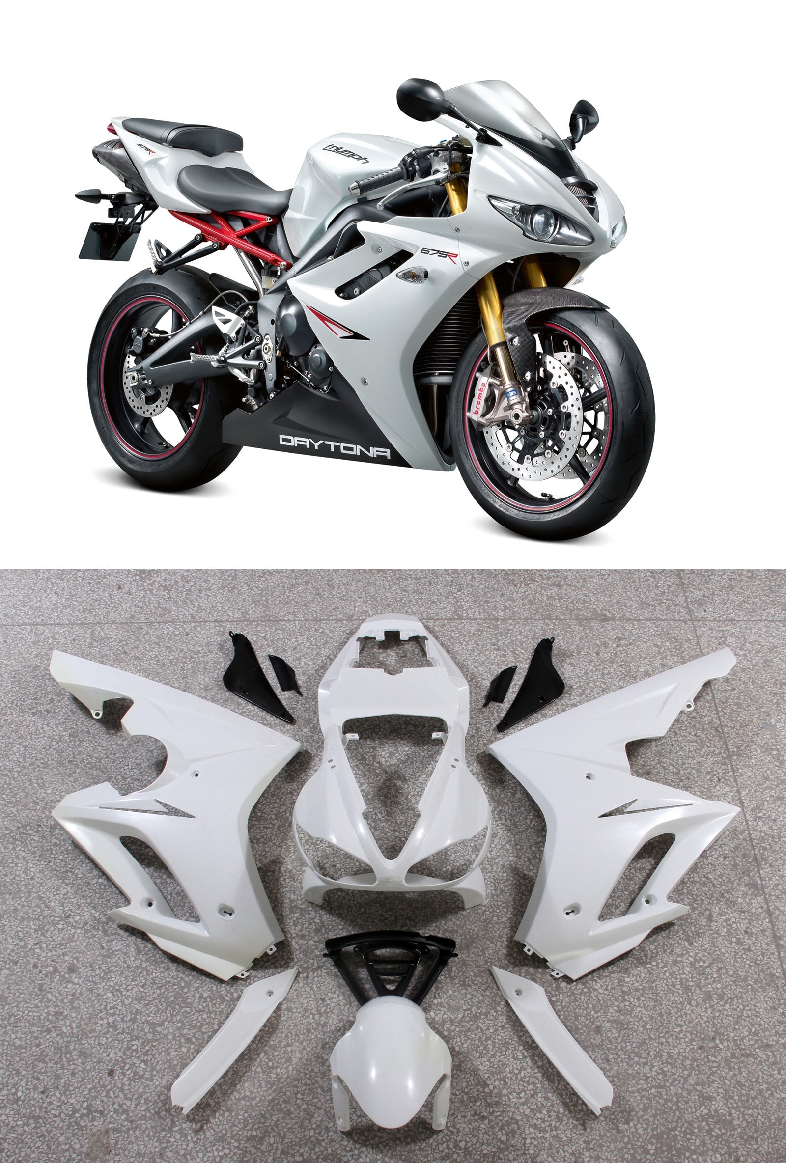 Amotopart stroomlijnkappen 2009-2012 Triumph Daytona 675 Wit Zwart Daytona Generiek