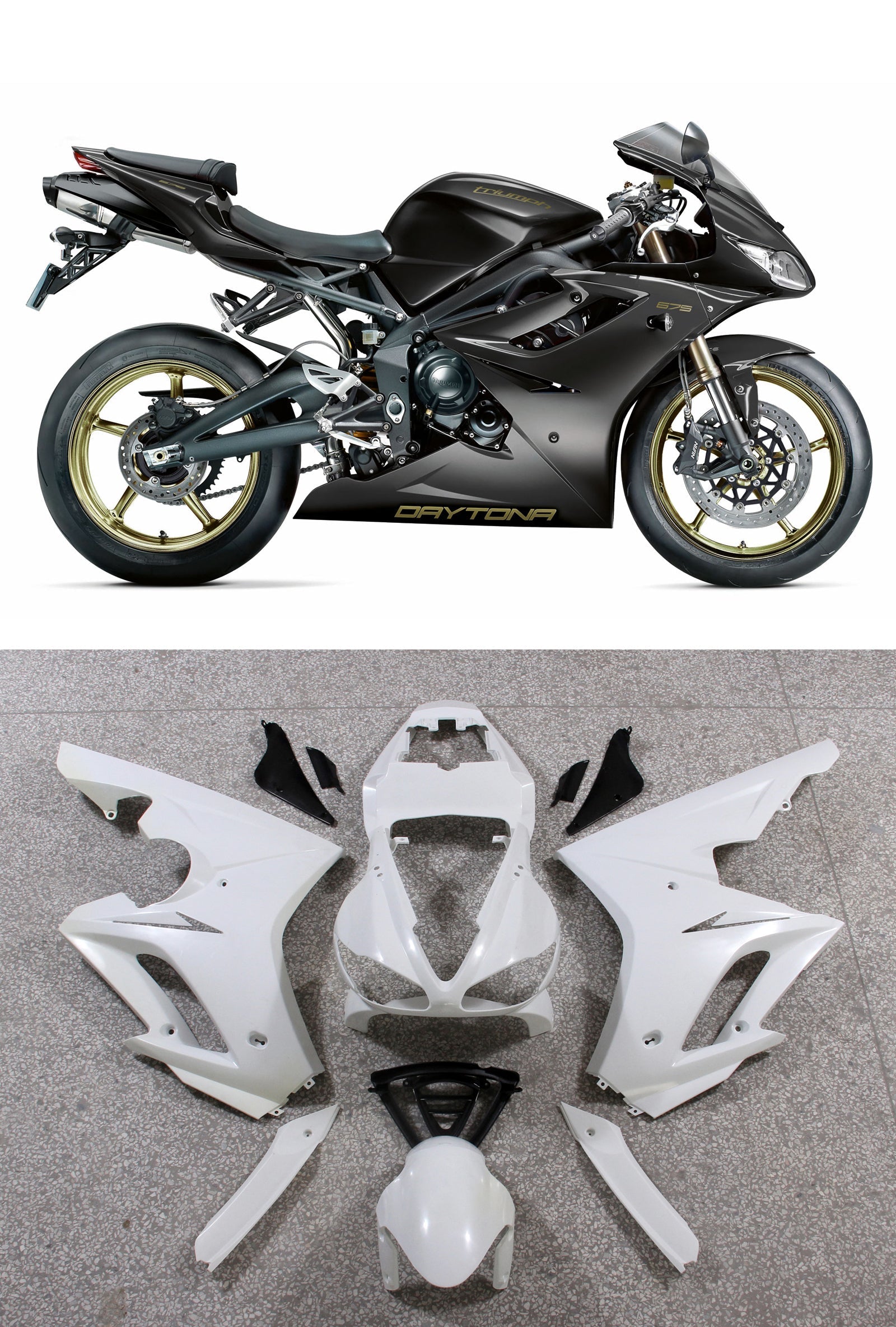 Amotopart stroomlijnkappen 2009-2012 Triumph Daytona Zwart 675 Generiek
