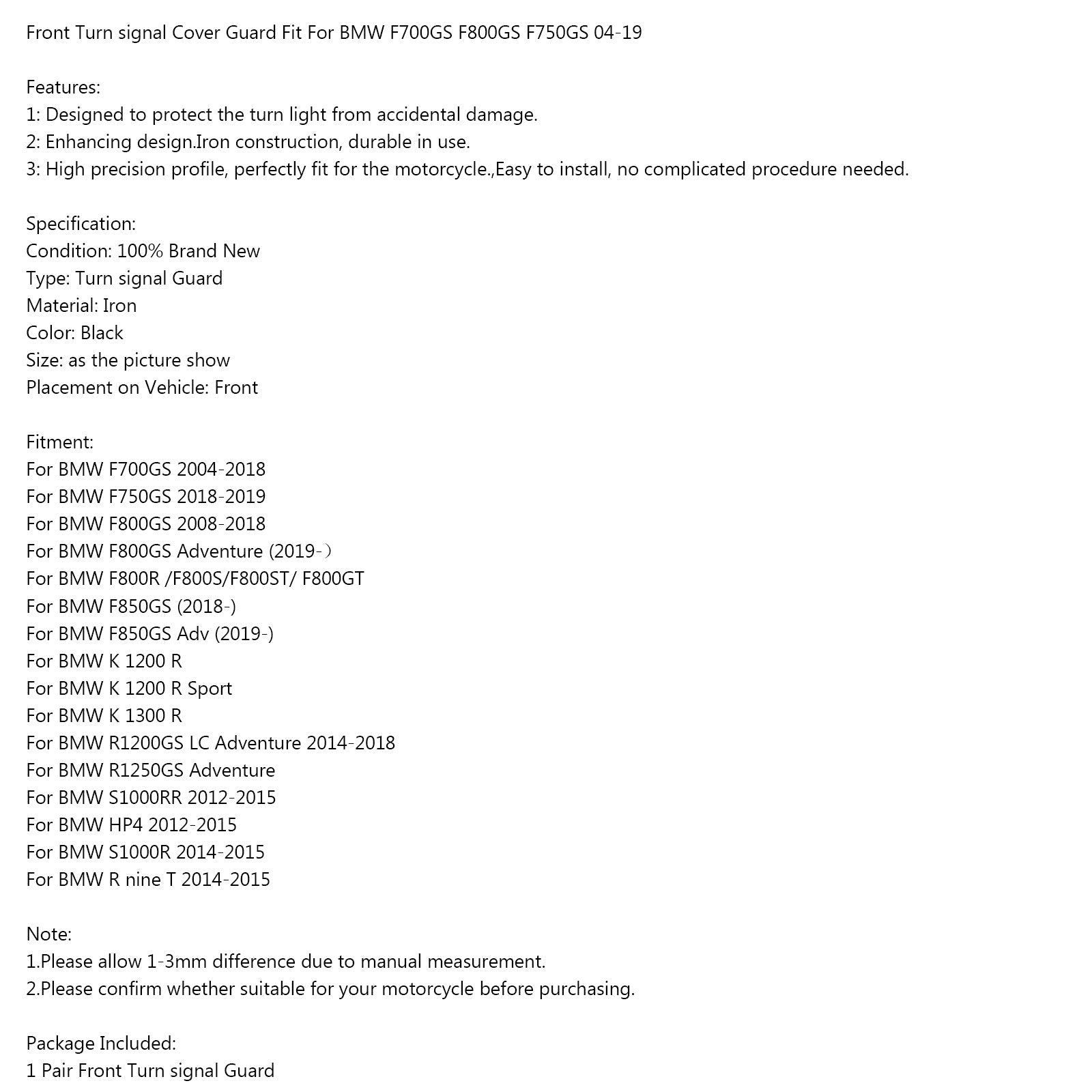 Couvercle de protection de clignotant avant de moto adapté pour BMW F700GS F800GS F750GS 04-19 générique