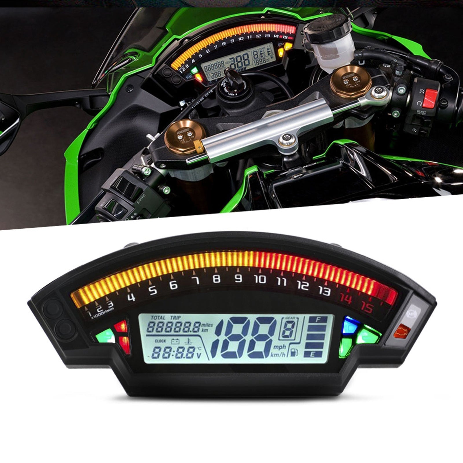 Velocímetro digital universal para motocicleta Tft negro 14000 RPM Odómetro retroiluminado genérico