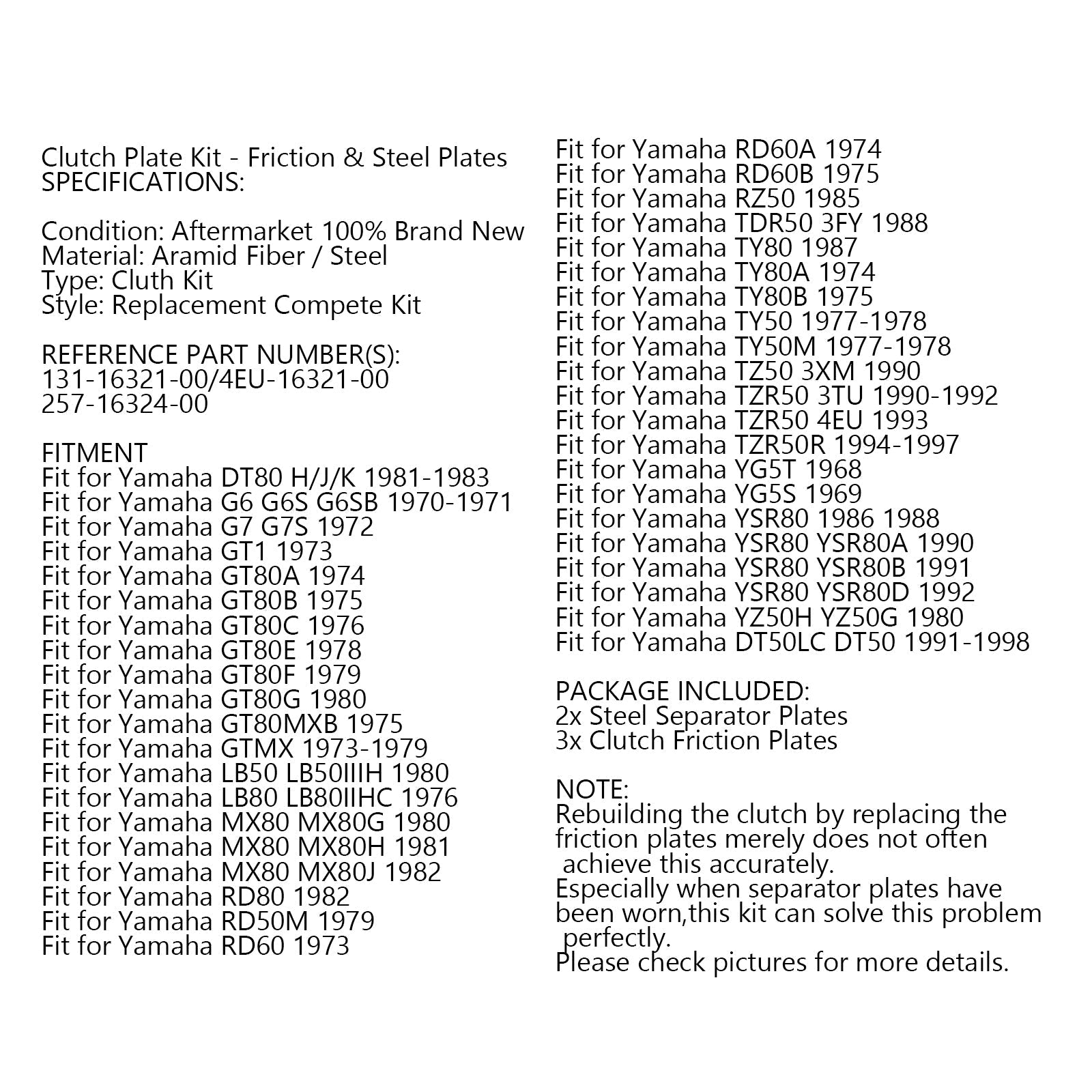 Stalowy zestaw sprzęgła i tarcze cierne do Yamaha YSR80 TZR50 TY50 MX80 GT80 Generic