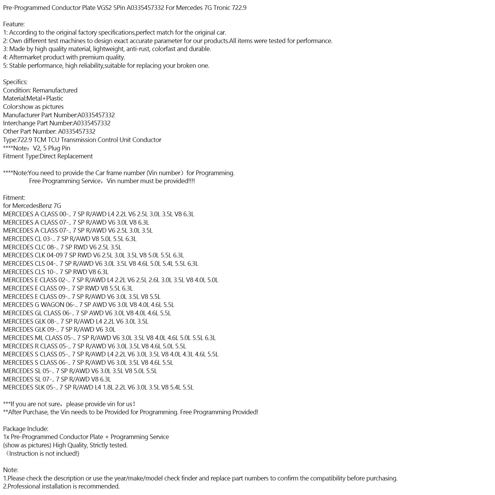 Solution pour Panne Calculateur Boîte Auto Mercedes 7G - A0335457332 Pré-configuré