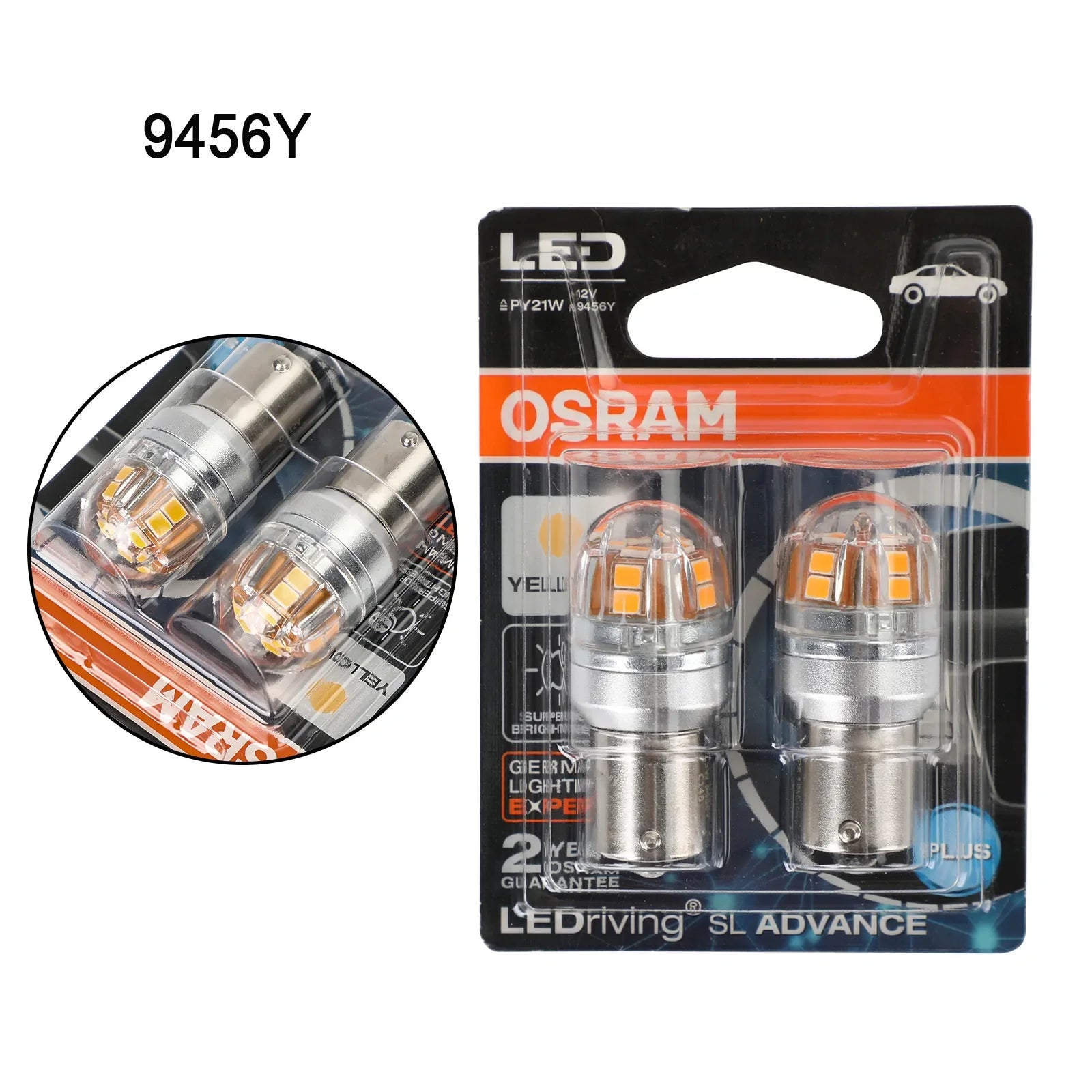 2x Per OSRAM 9456Y Lampadine LED ausiliarie per auto PY21W 12V2.5W BAU15s Generico