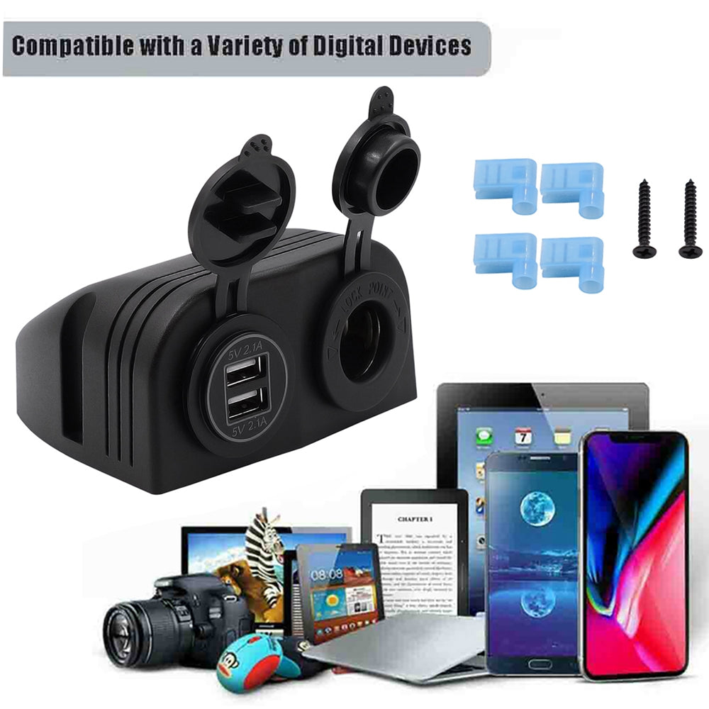 Chargeur 2 en 1 + allume-cigare 12 V/24 V panneau 2 trous adapté pour voiture de bateau