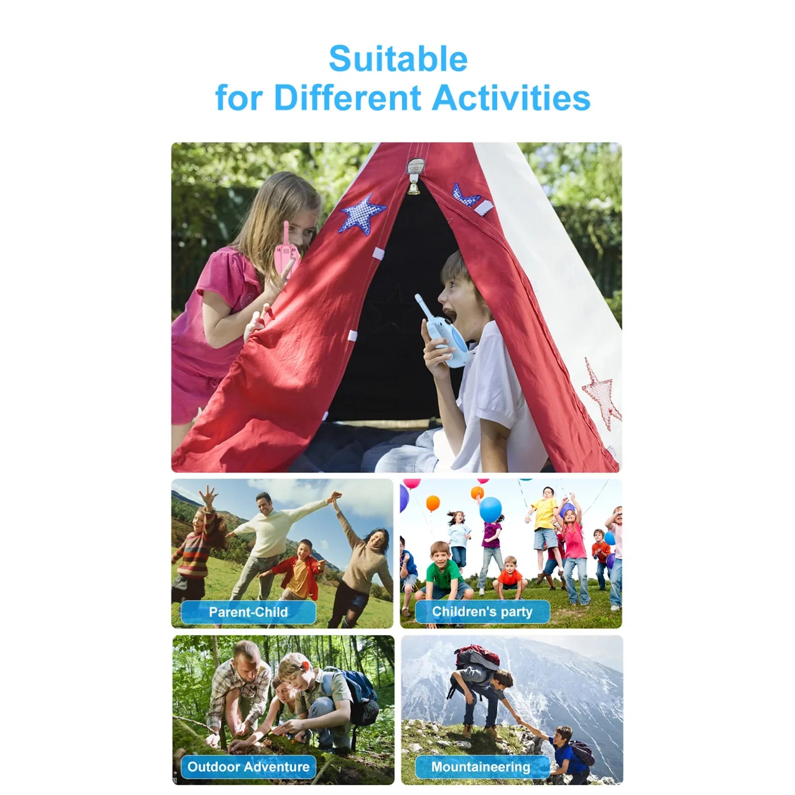 Pack de 2 Talkies-walkies Enfants - Portée 3 km - 22 Canaux - Lampe de Poche - Rechargeable