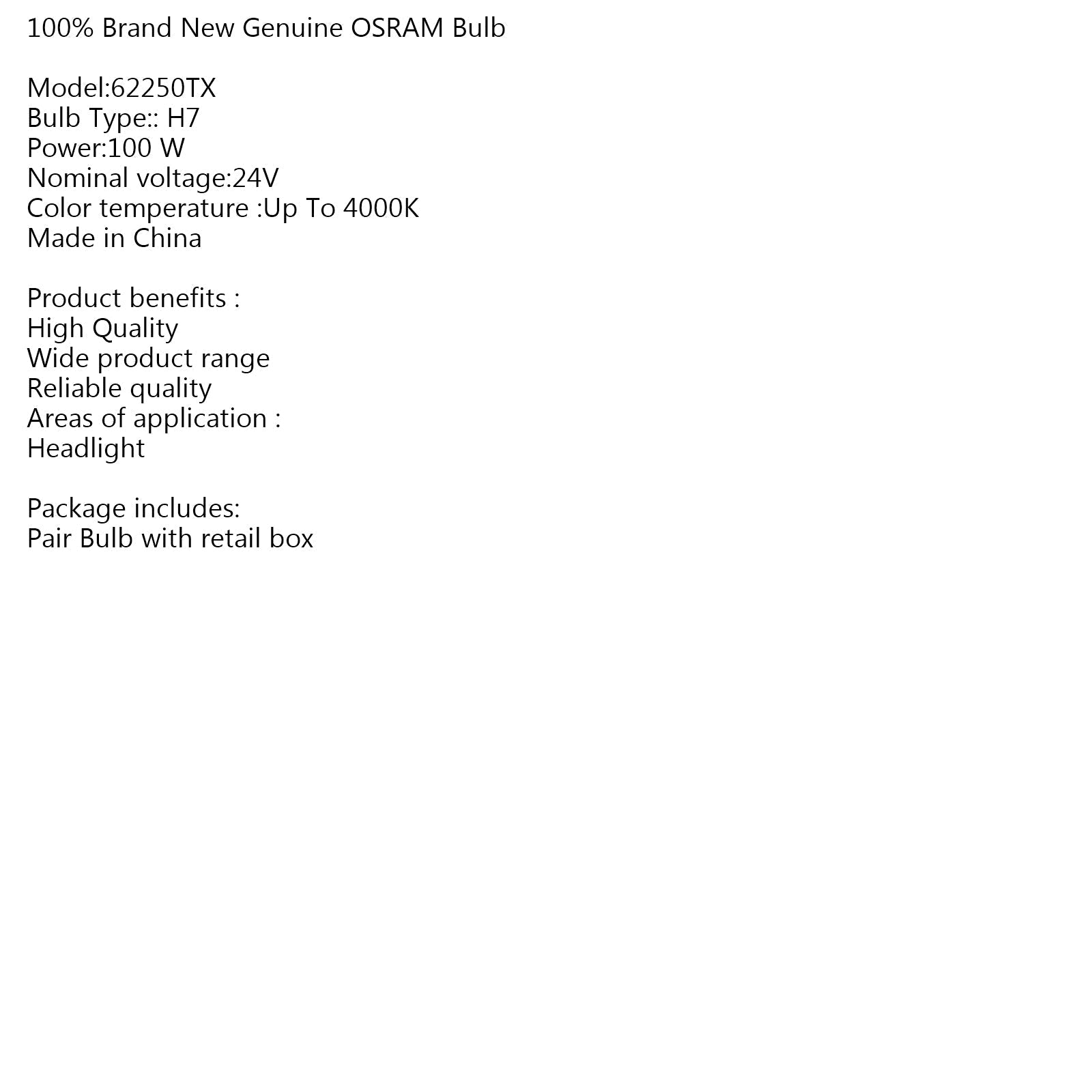 Coppia H7 PX26D 24V 100W 62250TX TRUCK X Lampadina per fari auto alogena Lampadine allo xeno Generiche