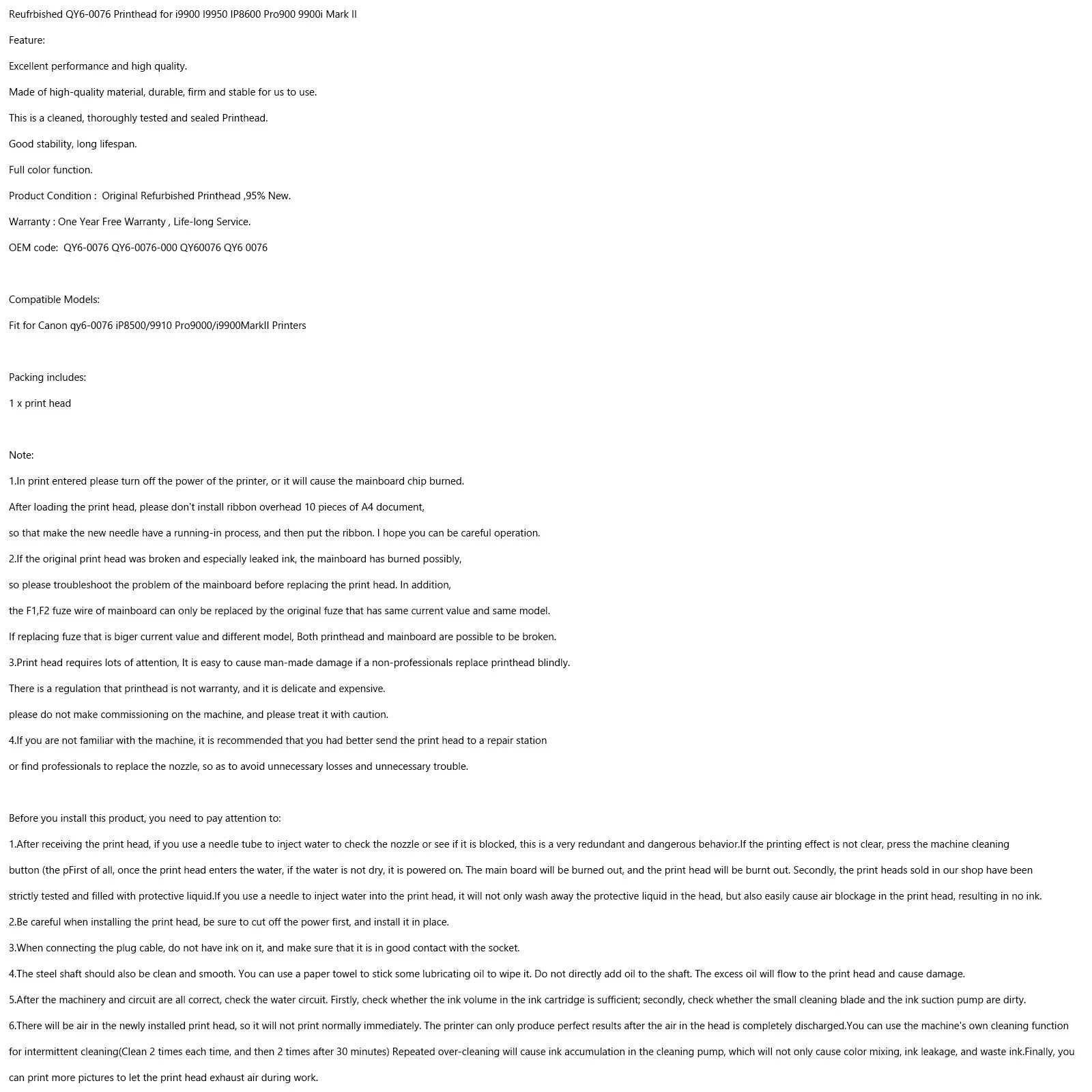 QY6-0076 Testina di stampa a colori per Canon i9900 I9950 Pro900 9900i Mark II