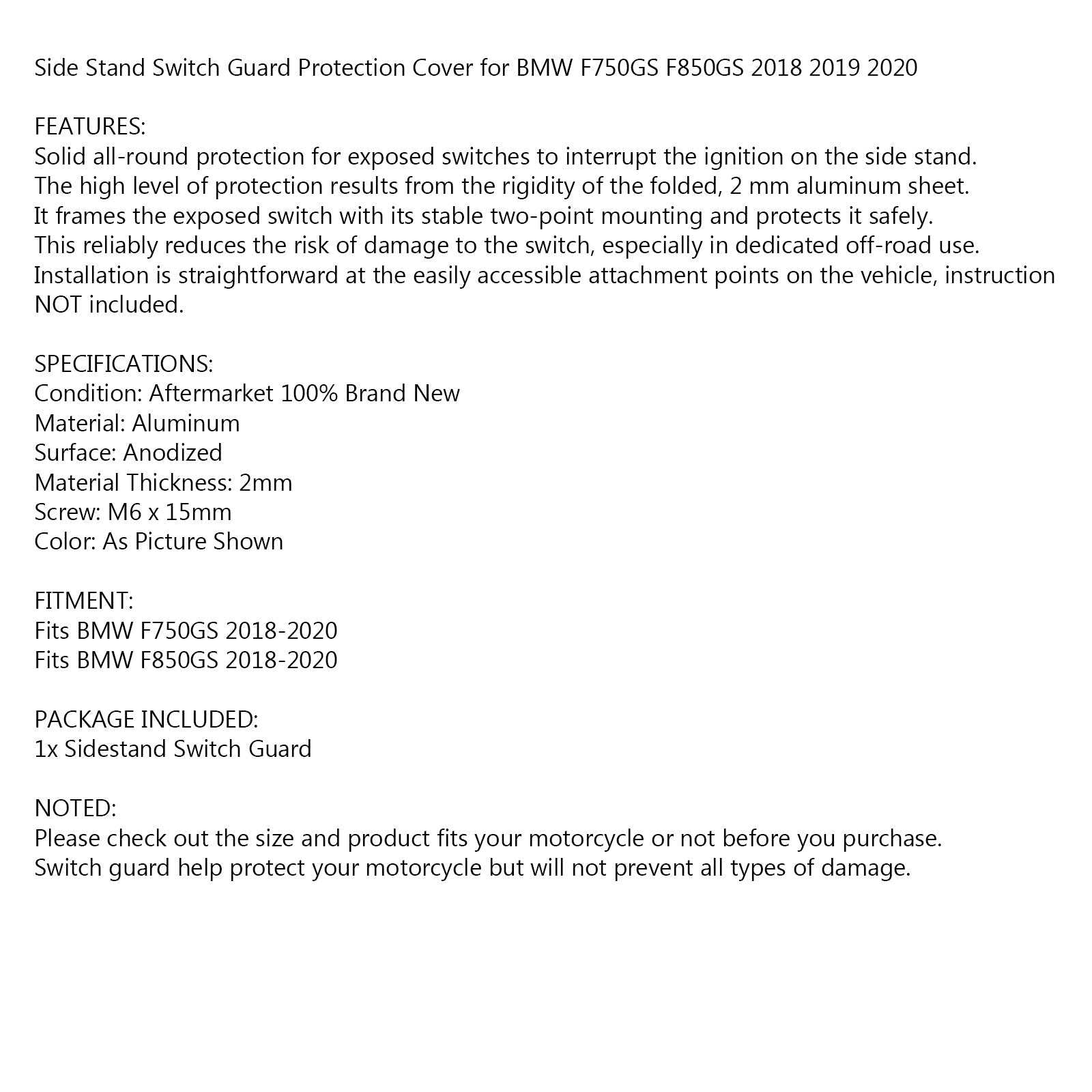 Aluminium zijkrukschakelaar bescherming voor BMW F750GS F850GS 2018-2020 generieke