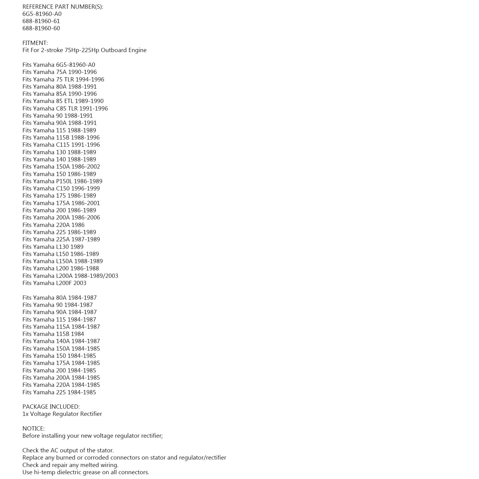 Gelijkrichterregelaar voor Yamaha 75-225 pk 2-takt - 365-1940, 688-81960-60-00