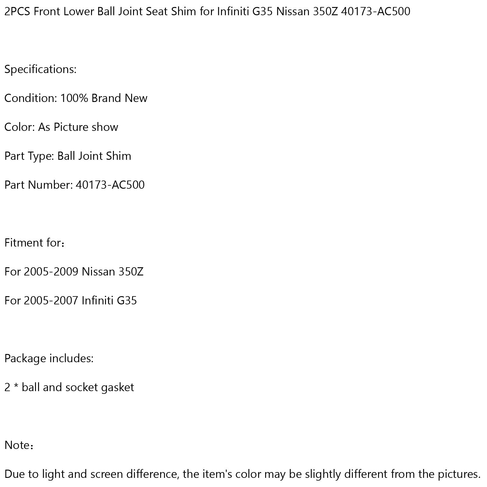 2 piezas de cuña de asiento de rótula inferior delantera para Infiniti G35 Nissan 350Z 40173-AC500 genérico
