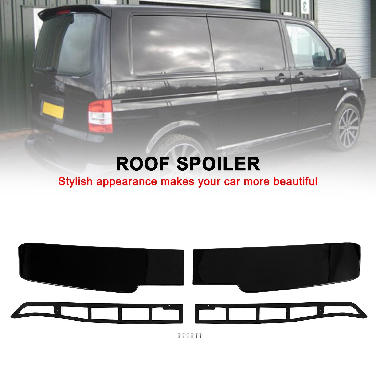 Premium zwarte schuurdeurspoiler geschikt voor VW Transporter T5 T5.1 T6 T6.1
