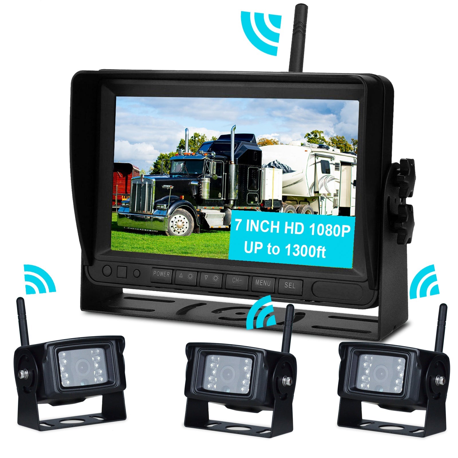 Fotocamera posteriore wireless AHD 1080p con display da 7 pollici per rimorchio per camion