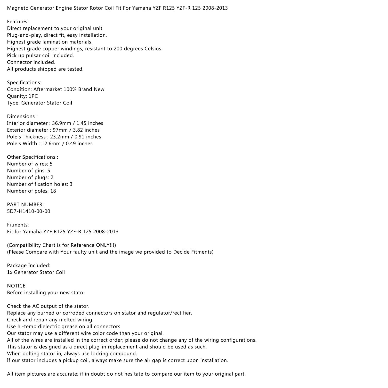Areyourshop Statorgenerator Voor Yamaha YZF-R125 YZF R125 2008-2013 2012 2011 2010 2009