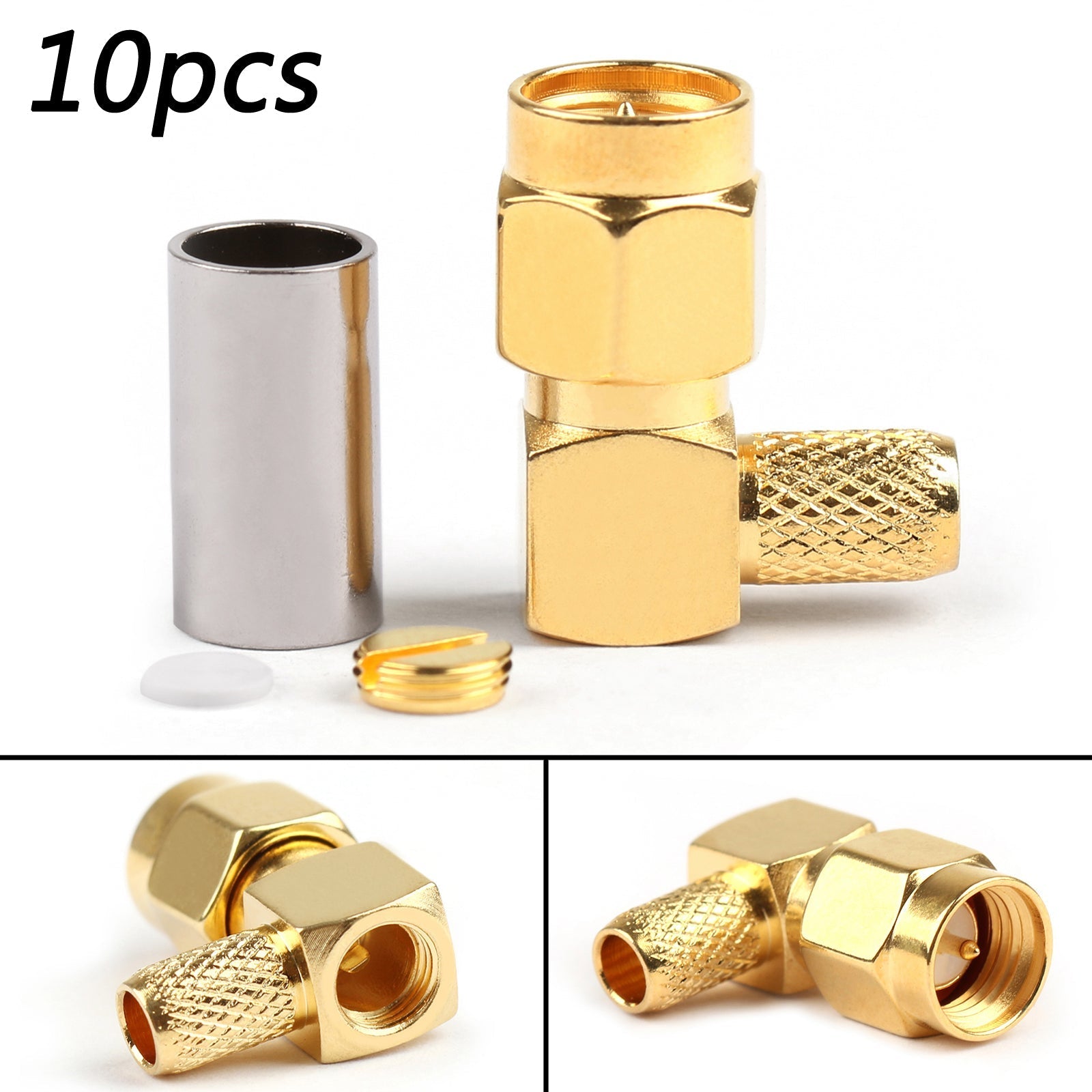 10 pièces SMA mâle prise à Angle droit broche à sertir pour RG58 RG142 RG400 LMR195 câble RF