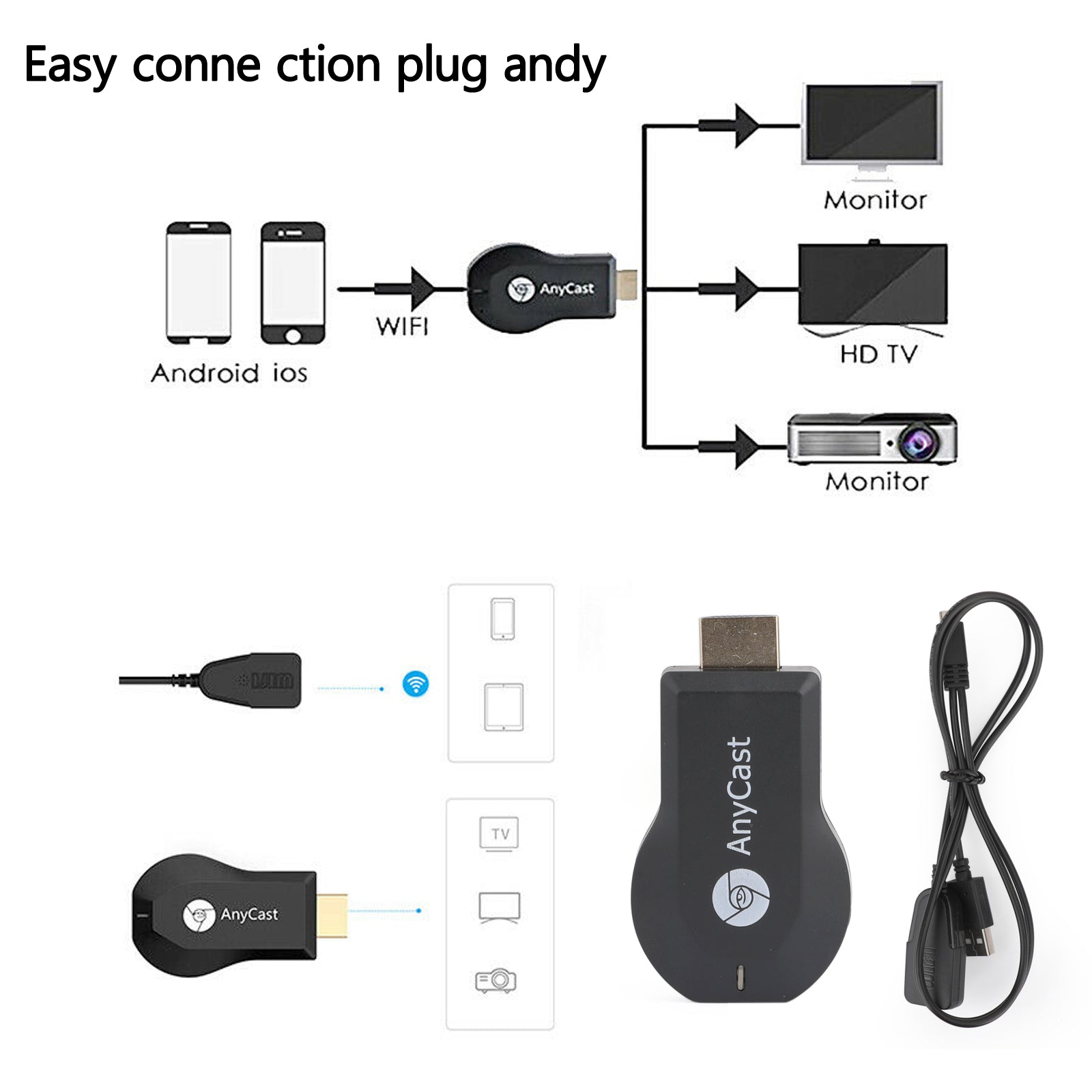 Anycast M9+ Air Play HD TV Stick Display WIFI-vastaanotin Dongle Streamer