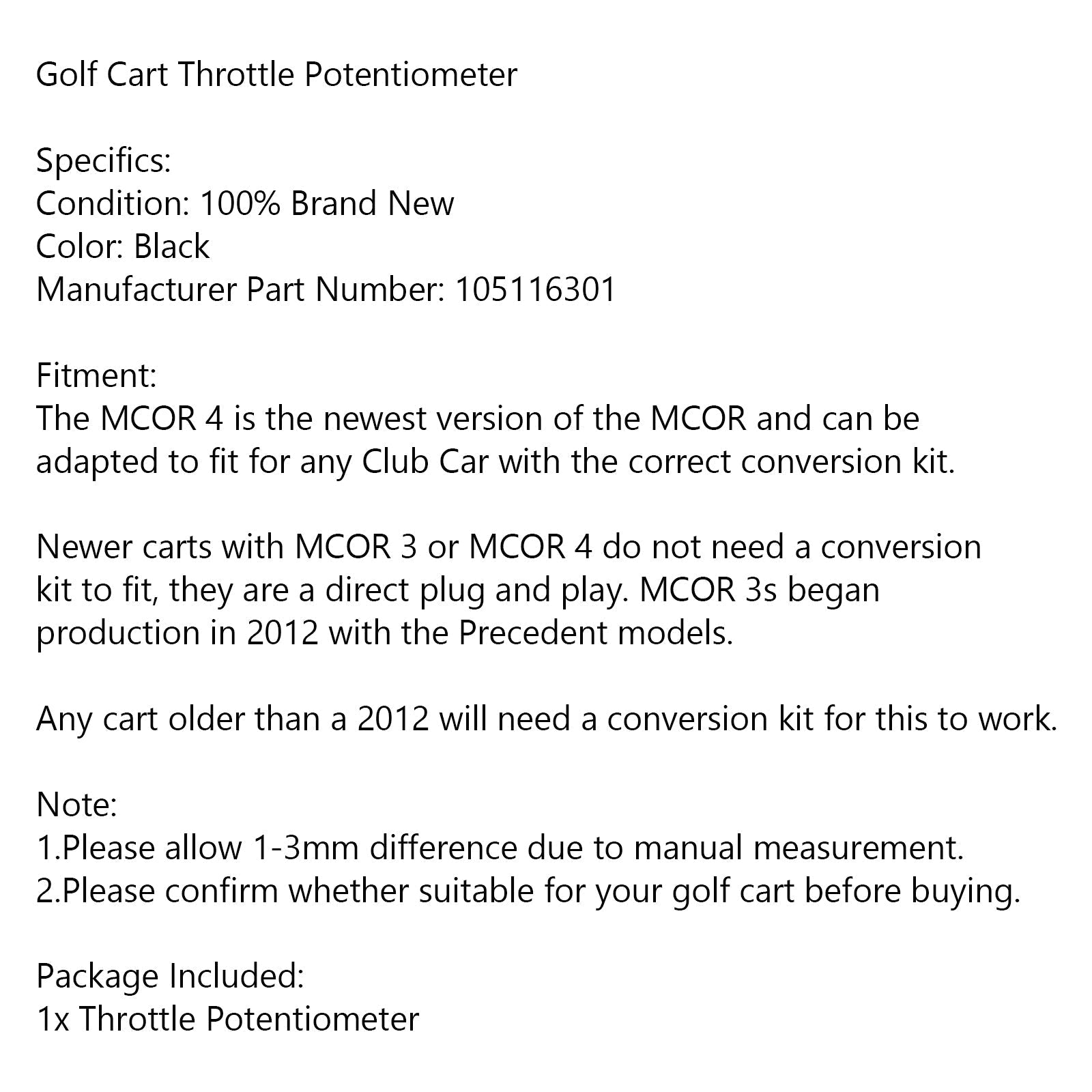 Kaasun potentiometri sopii Precedent Golf Car DS Club Car MCOR 4 105116301 Generic