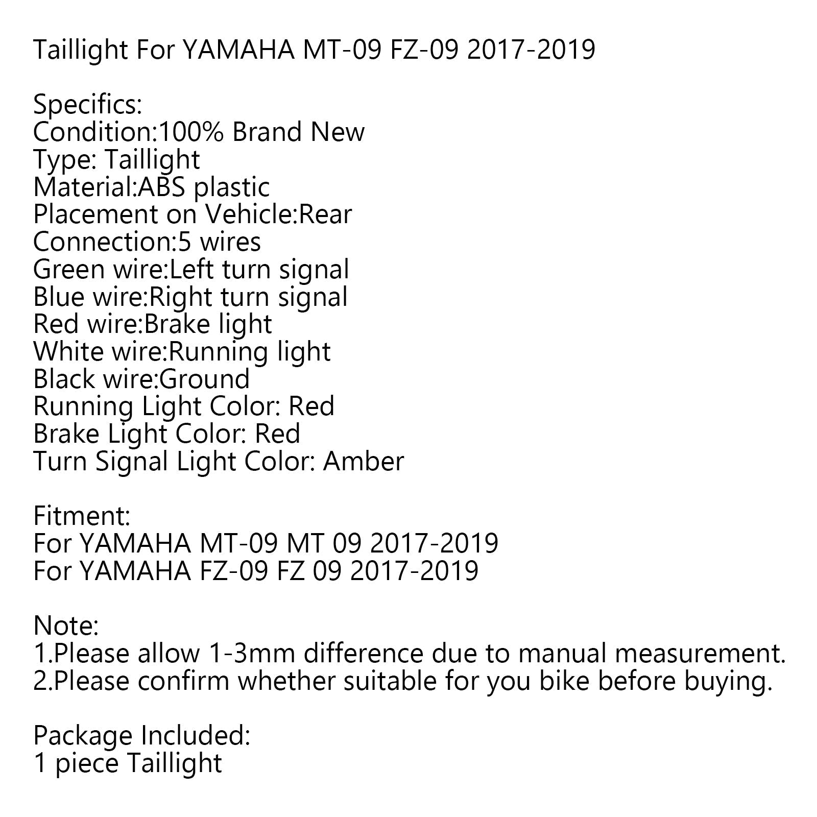 Feu arrière LED clignotants de frein arrière pour YAMAHA MT-09 FZ-09 2017-2019 générique