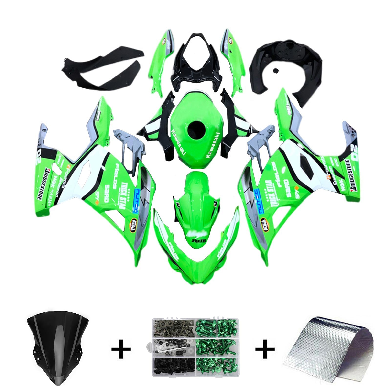 Amotopart kawasaki ex400 ninja400 2018-2023 komplet poštenosti corrier plastični abs
