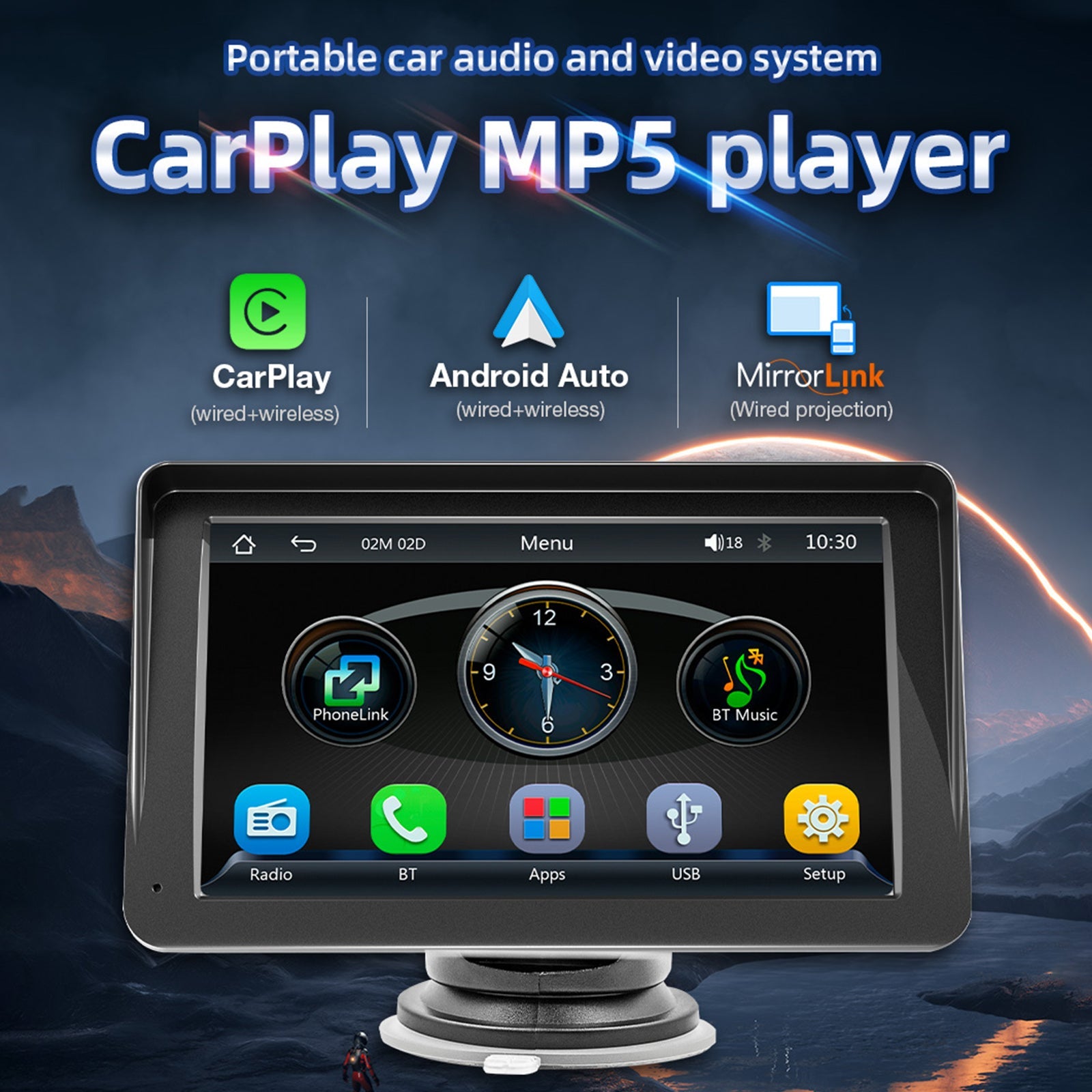 7 "Draadloze Carplay Auto MP5 Multimediaspeler Bluetooth Zonnescherm Afstandsbediening
