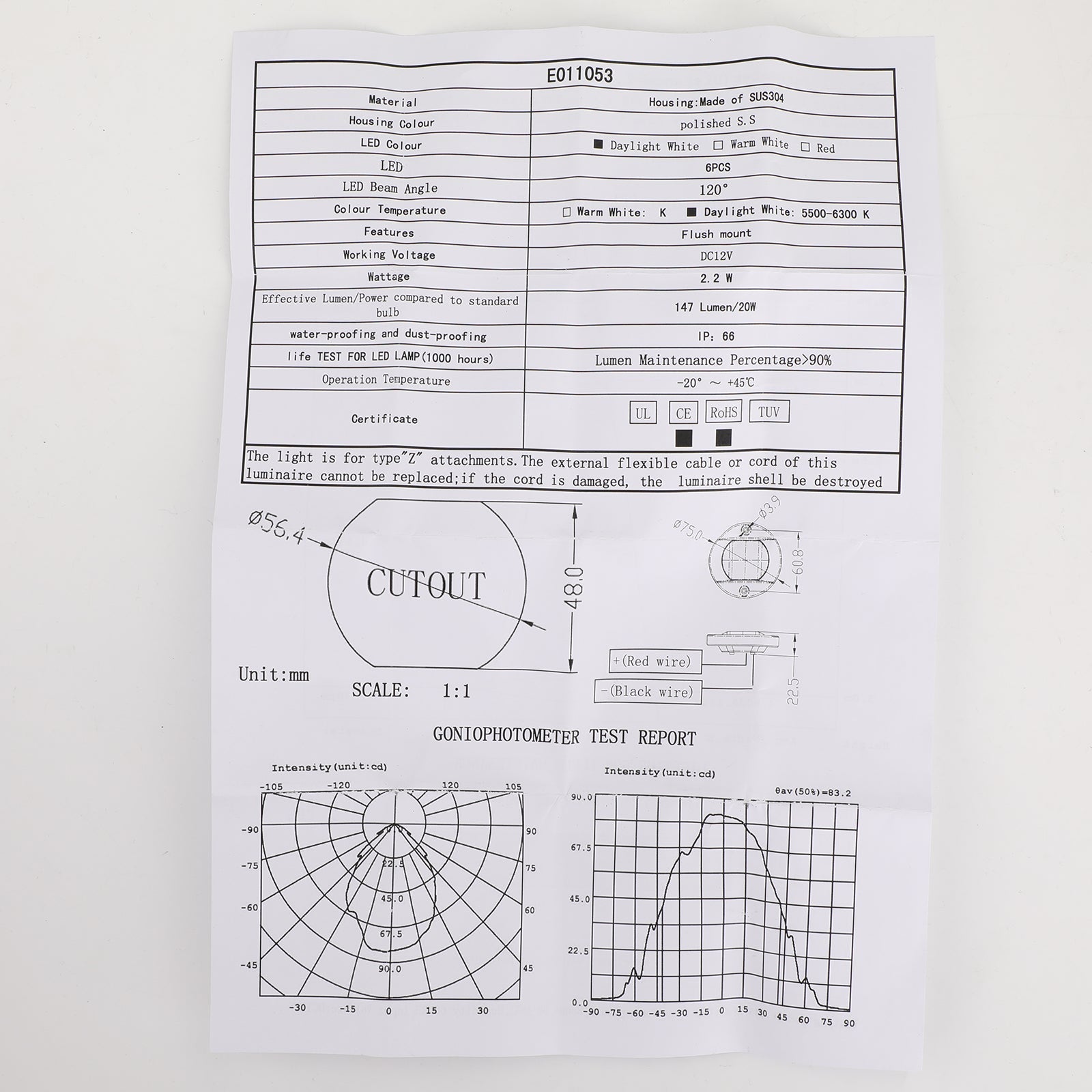 12V 316 roestvrij marineblauw onderwaterbootlicht 6 LED 2,2 W hoog helder vermogen