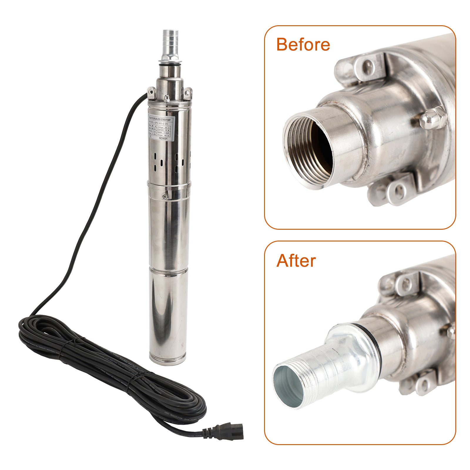 Pompa sommergibile solare per acqua profonda da 3" 24V 350W con MPPT integrato