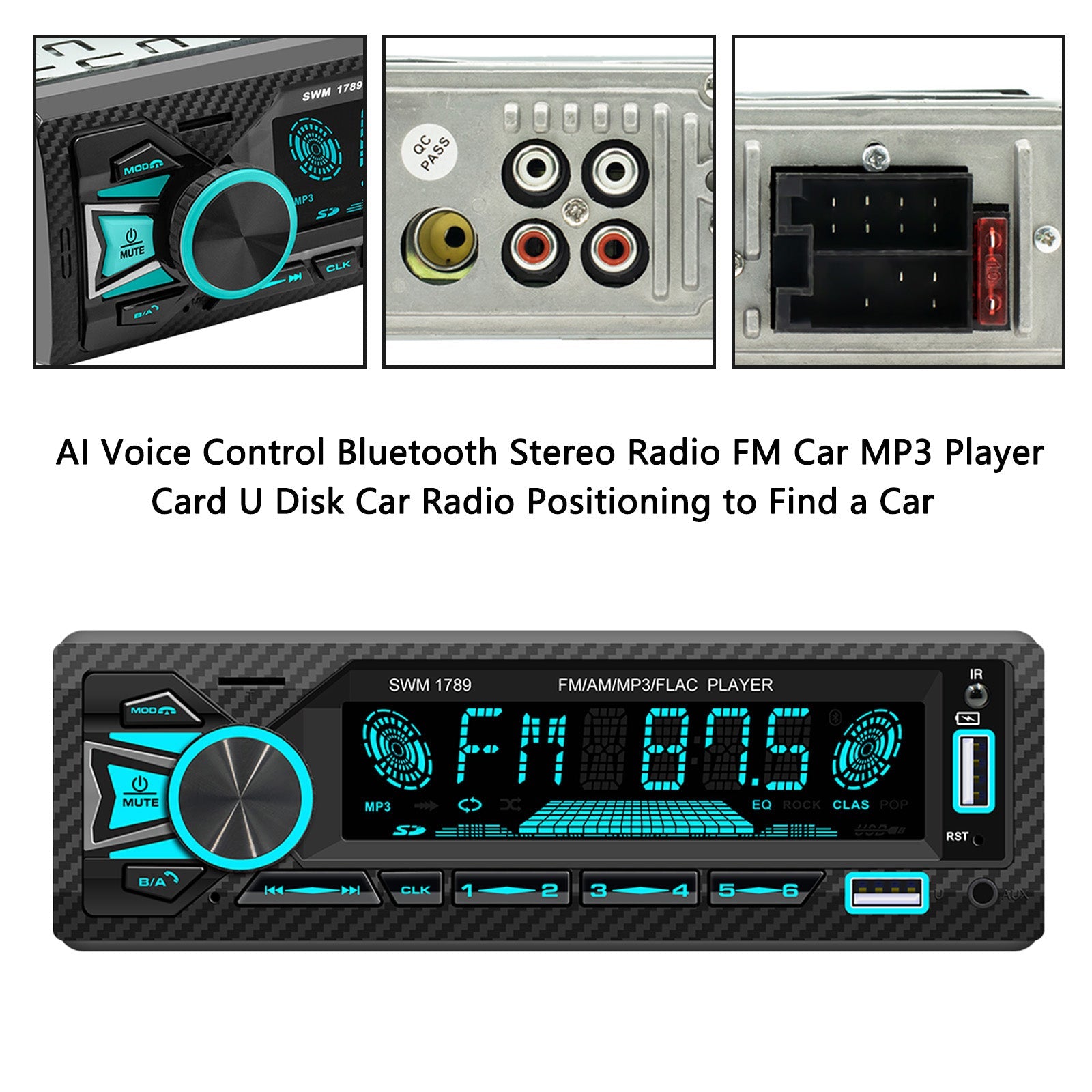 AI Controllo vocale Bluetooth Stereo Radio FM Auto Lettore MP3 Scheda U Disk Autoradio