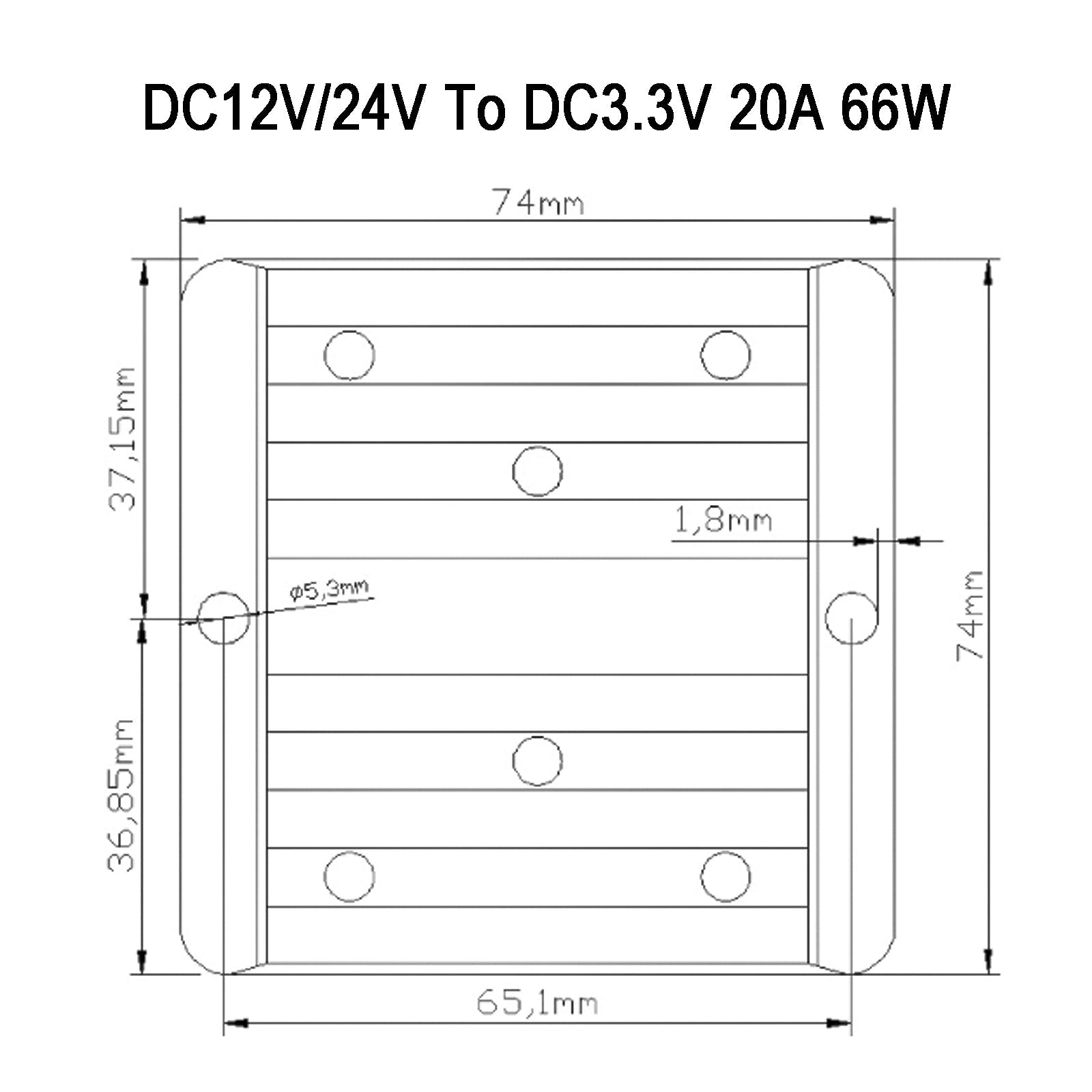 DC 12V/24V a 3.3V 20A 66W Convertidor Regulador Fuentes de alimentación Transformador