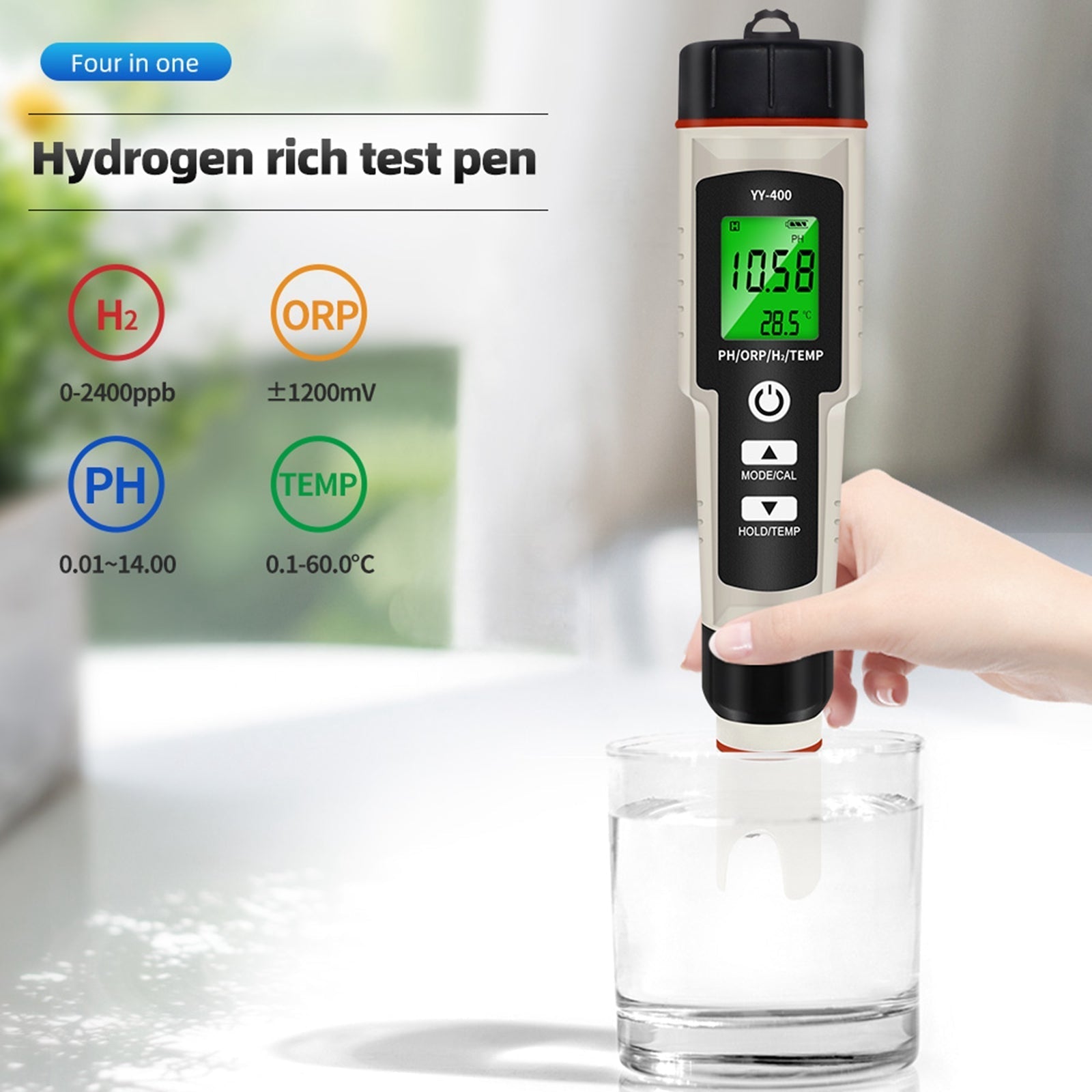 Stylo de test portable 4 en 1 riche en hydrogène PH / ORP / TEMP Testeur de qualité de l'eau