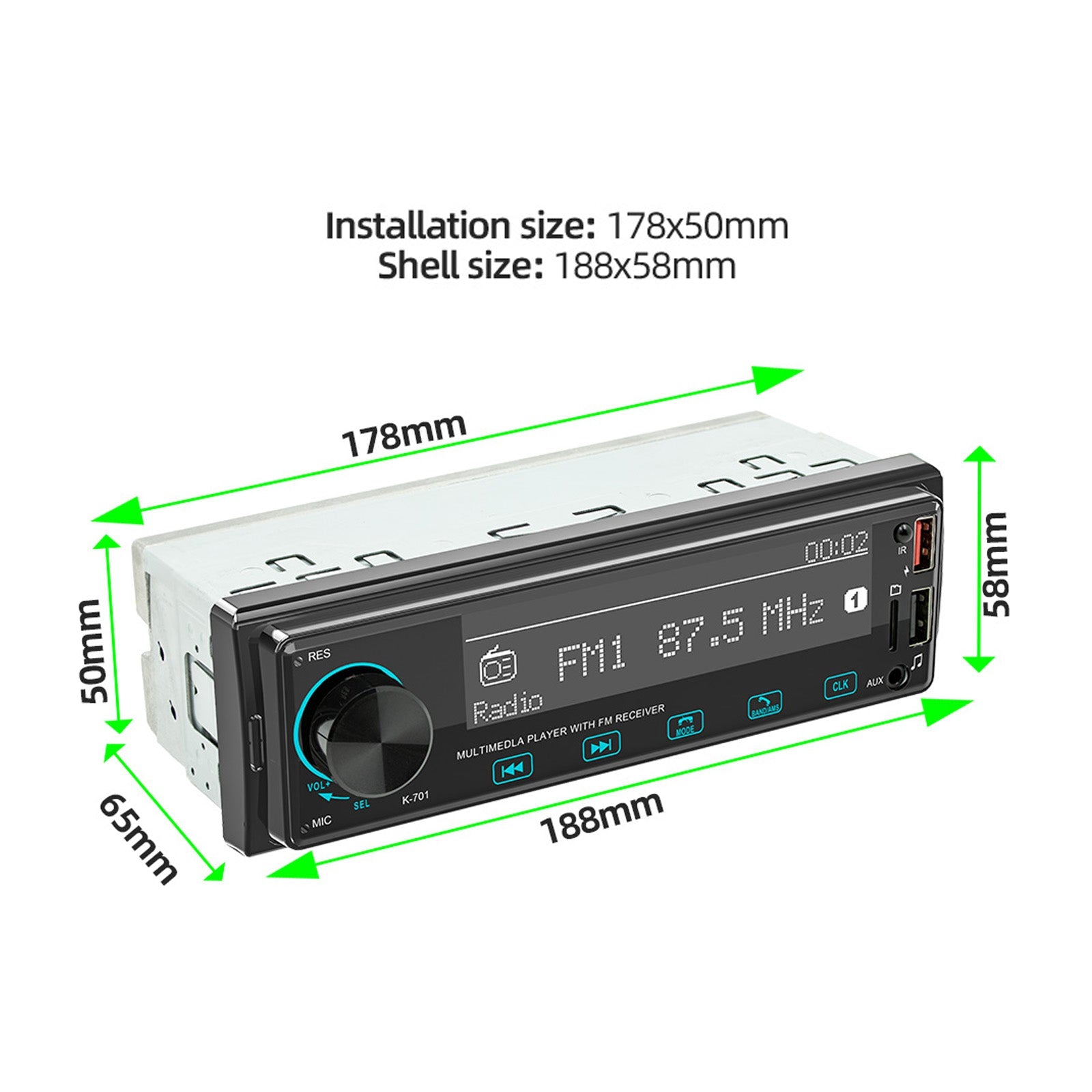 Ekran dotykowy 2.5D 1DIN Bluetooth stereofoniczne radio FM Samochodowy odtwarzacz MP3 z DAB