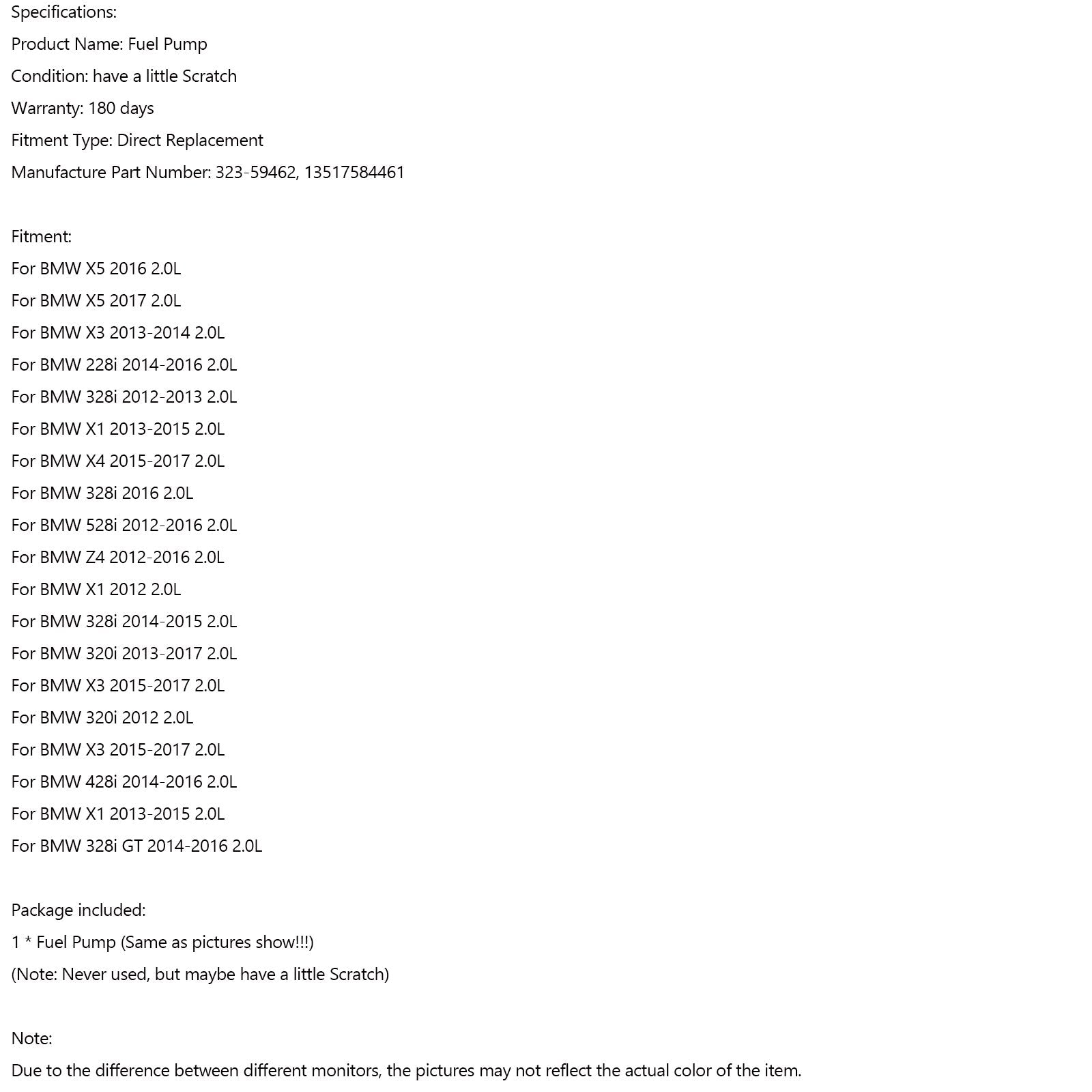 13517584461 323-59462 Pompa carburante ad alta pressione BMW 528i 328i 2012 2013 2014 2015 L4 2.0L