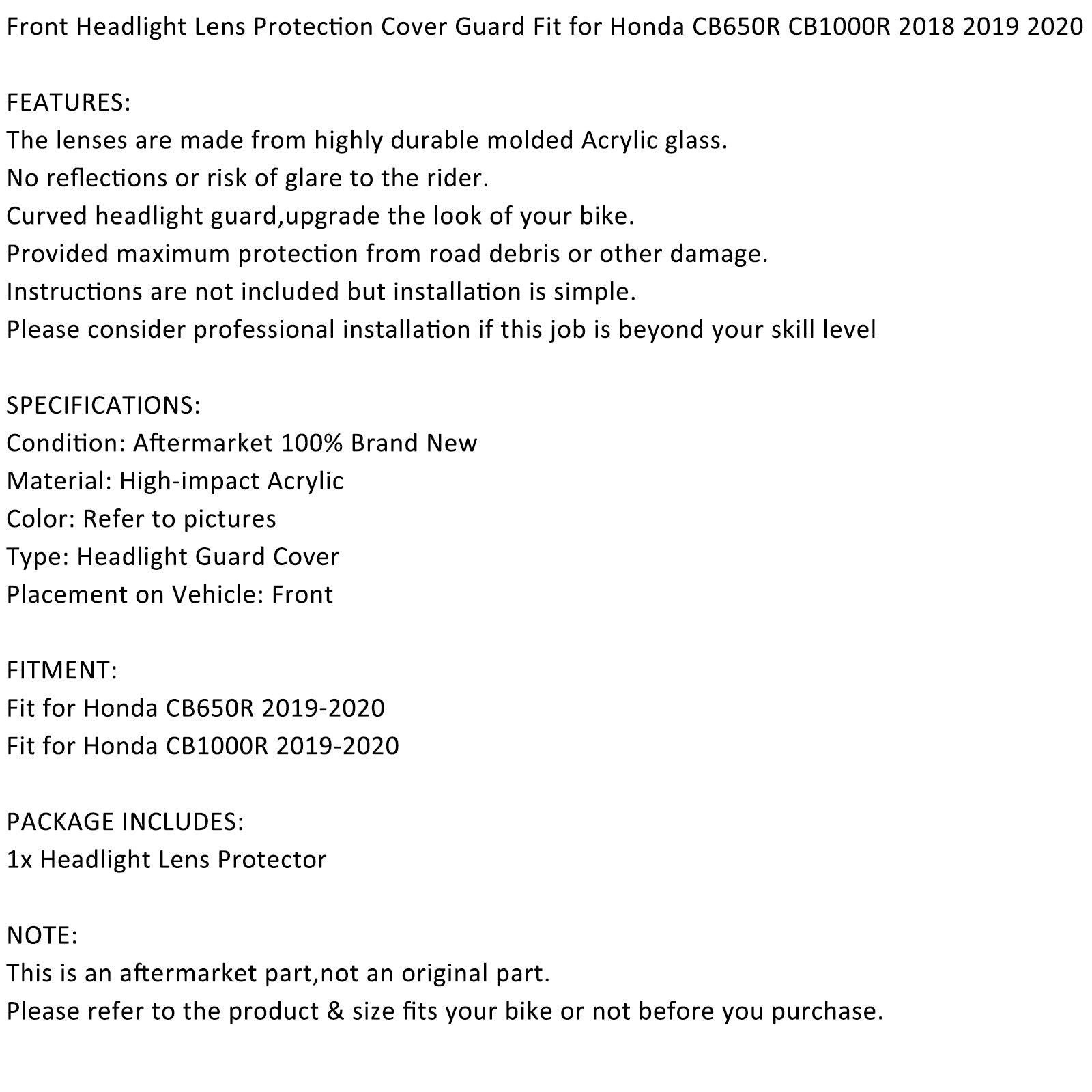 Ochrona przednich soczewek latarni morskiej dla Honda CB 650 R CB 1000 R 2019 2020 Generic