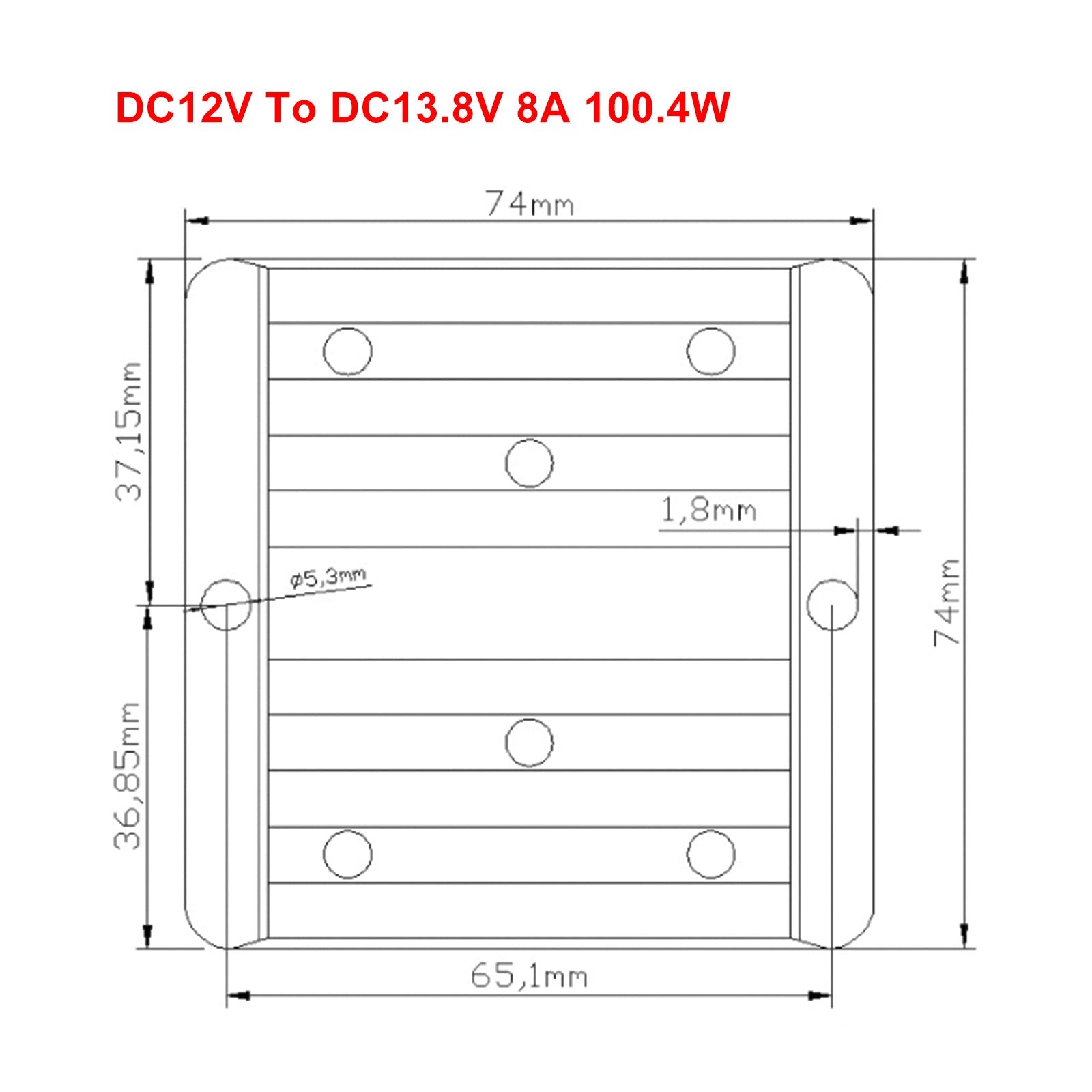Waterdichte DC/DC-converterregelaar 12V tot 13,8V 8A 110,4W
